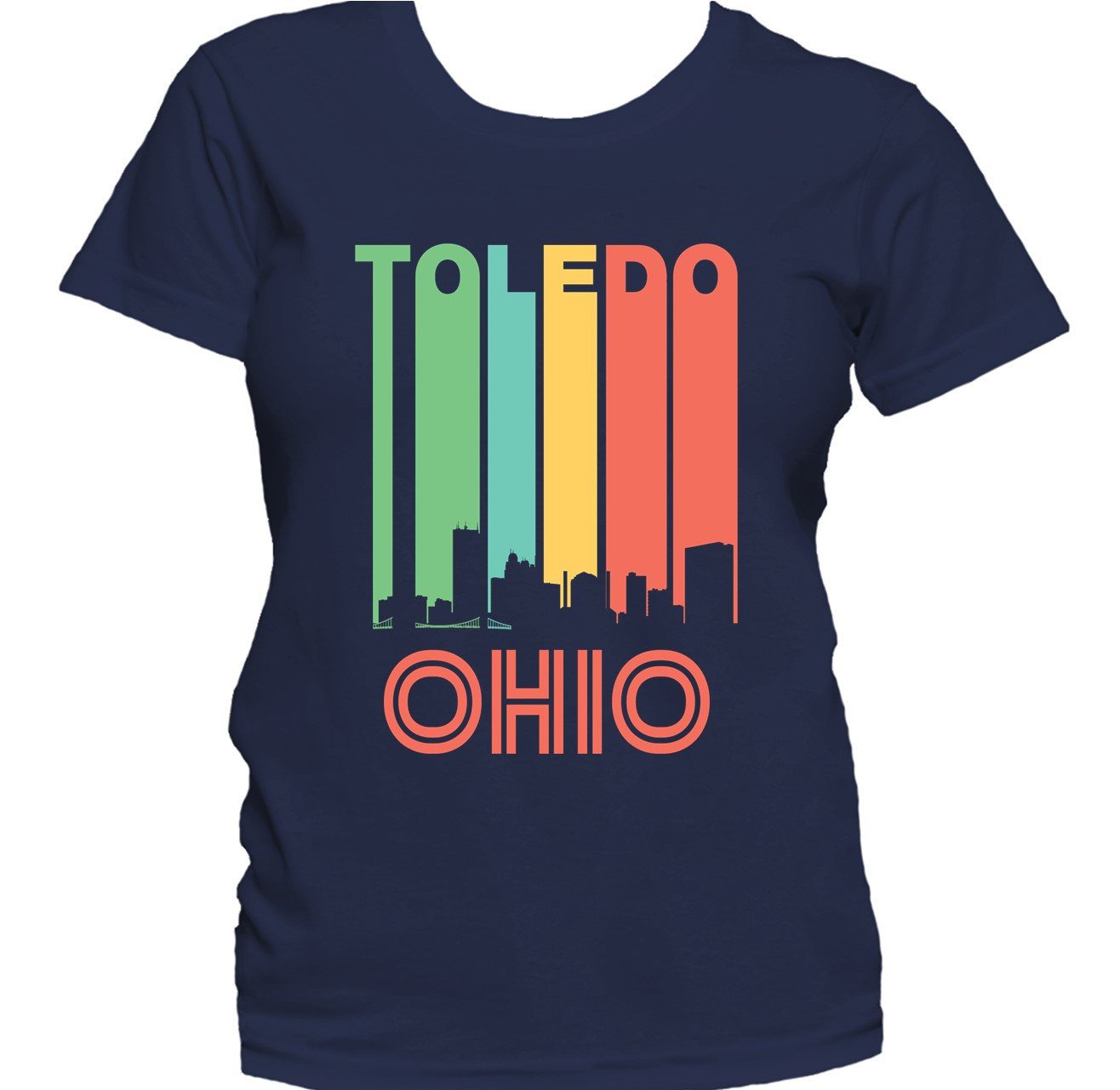 Retro 1970's Style Toledo Ohio Cityscape Downtown Skyline Women's T-Shirt
