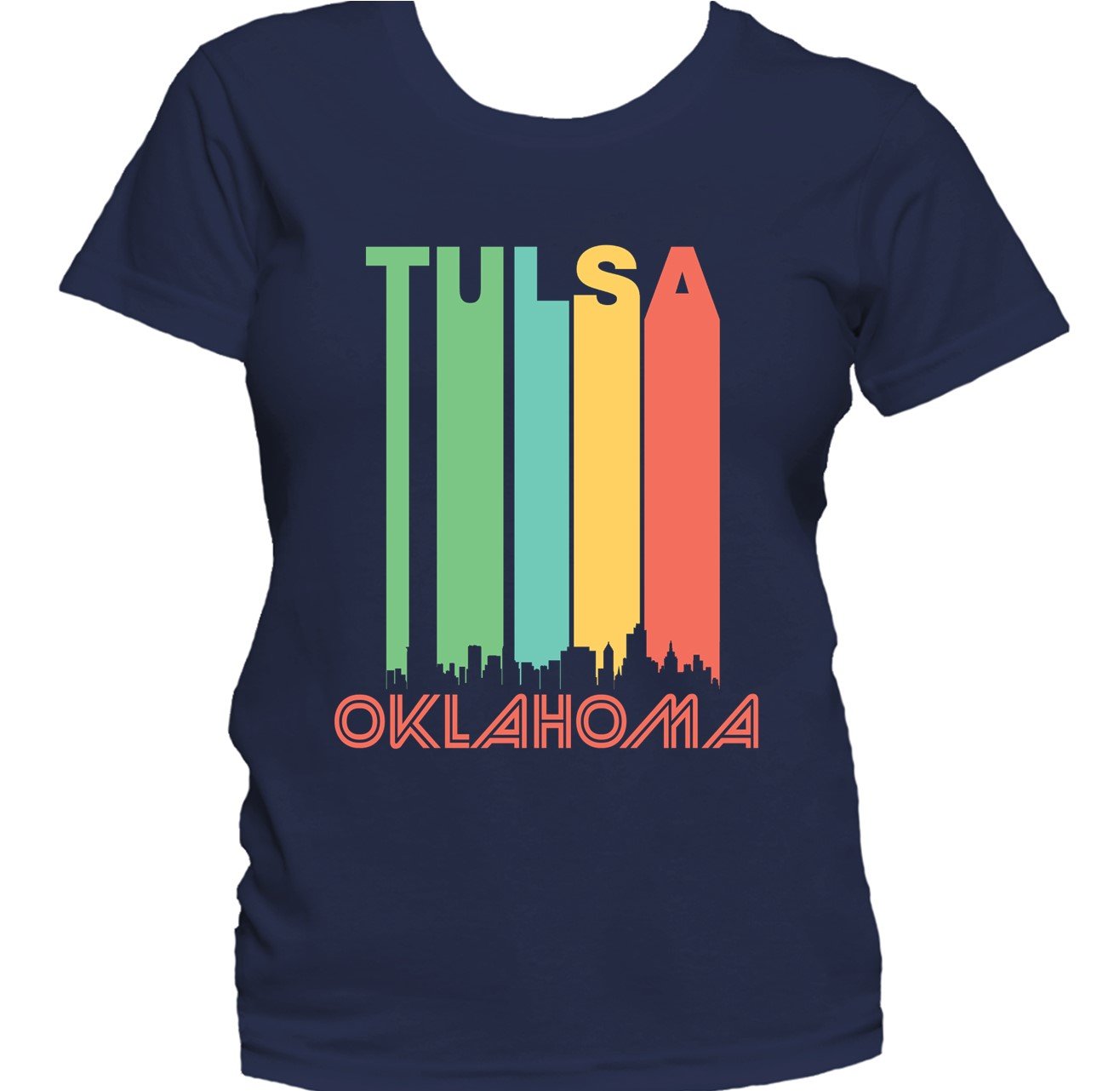 Retro 1970's Style Tulsa Oklahoma Cityscape Downtown Skyline Women's T-Shirt