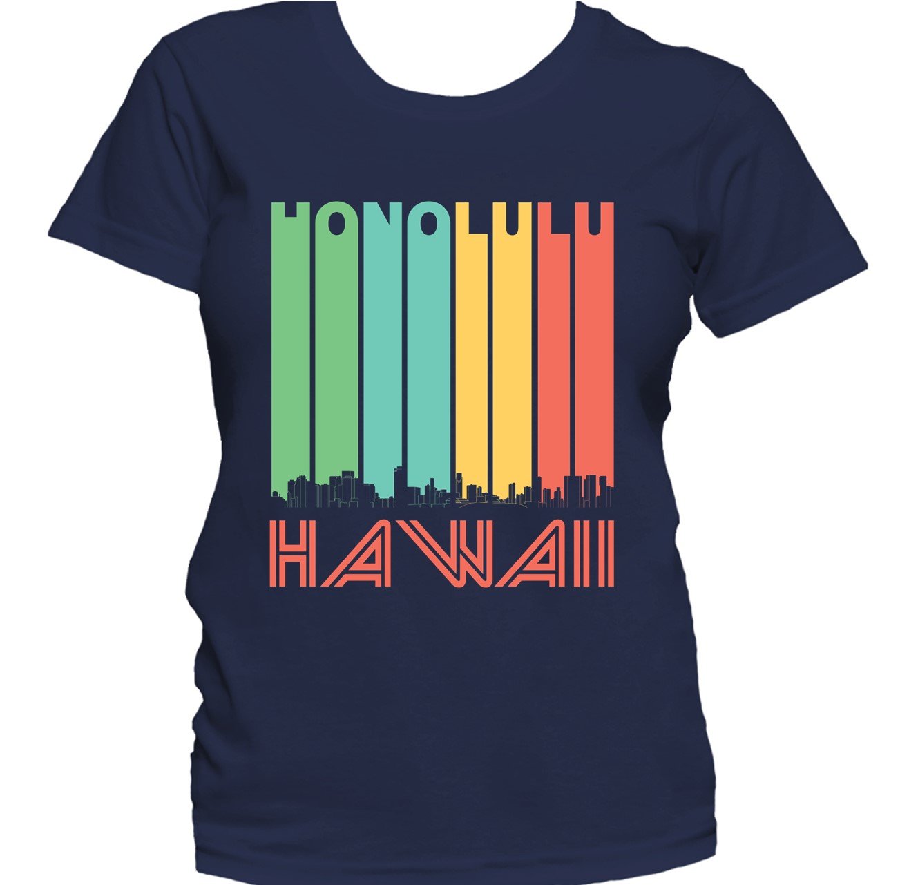 Retro 1970's Style Honolulu Hawaii Skyline Women's T-Shirt
