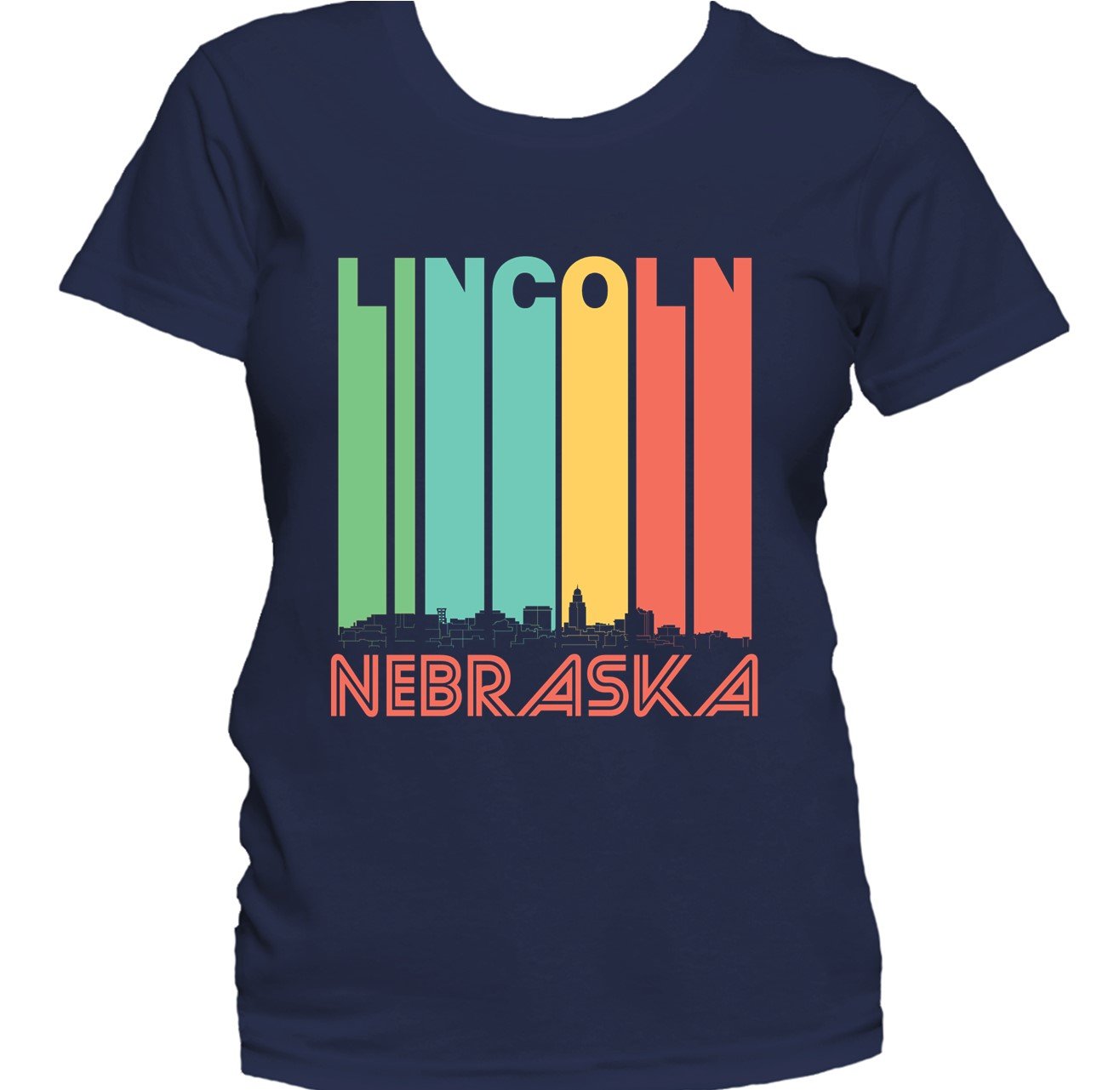 Retro 1970's Style Lincoln Nebraska Skyline Women's T-Shirt