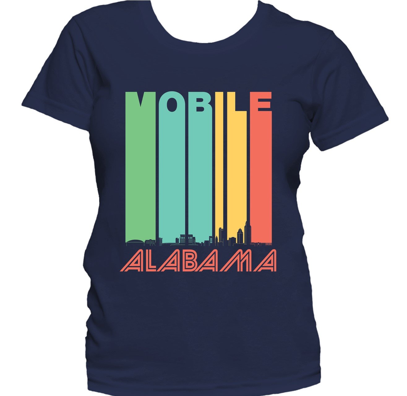 Retro 1970's Style Mobile Alabama Skyline Women's T-Shirt