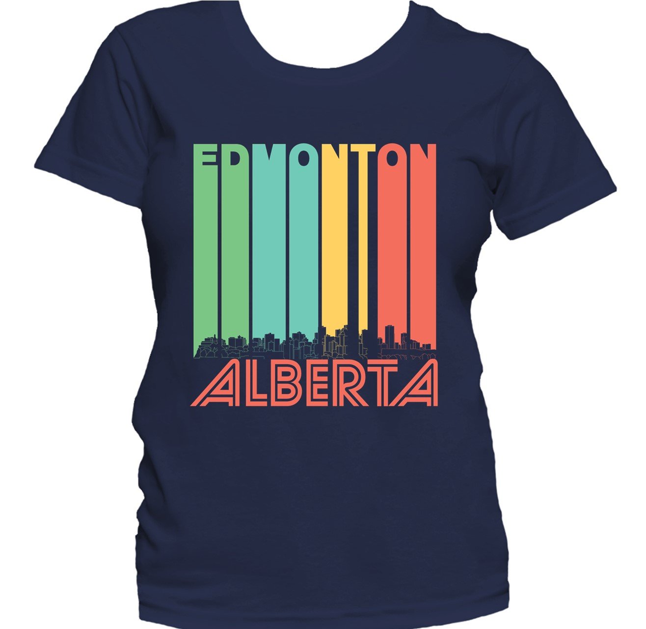 Retro 1970's Style Edmonton Alberta Canada Skyline Cityscape Women's T-Shirt