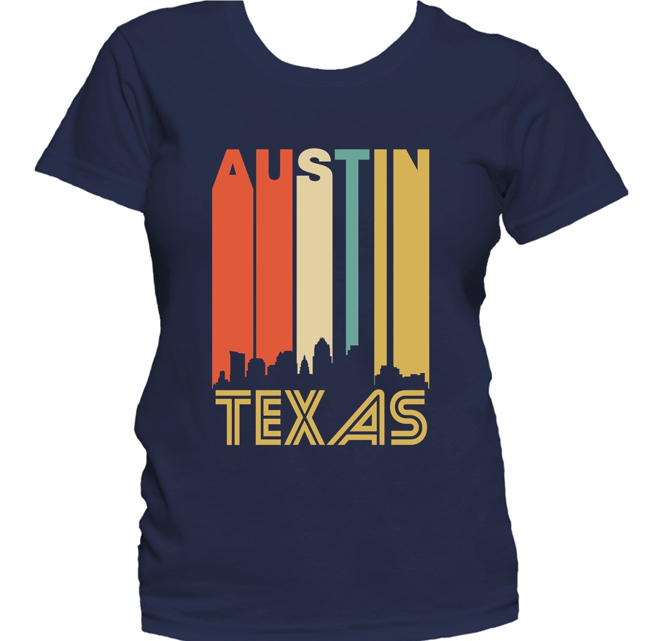 Retro 1970's Style Austin Texas Cityscape Downtown Skyline Women's T-Shirt