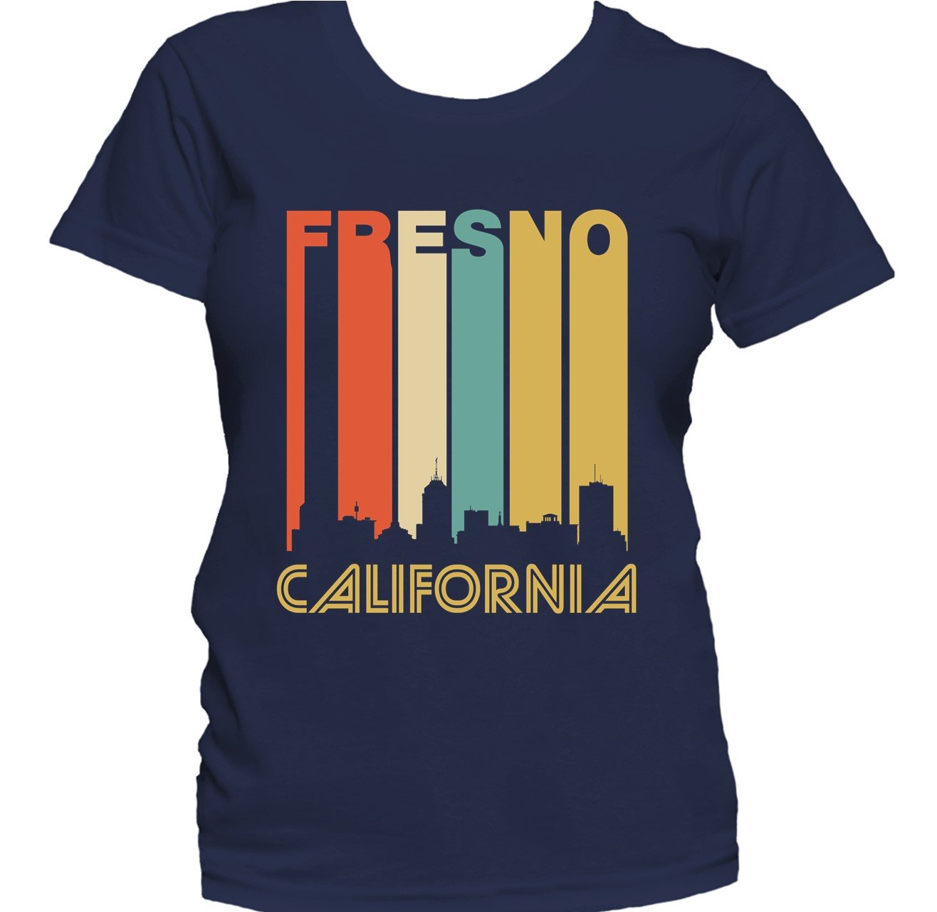 Retro 1970's Style Fresno California Cityscape Downtown Skyline Women's T-Shirt