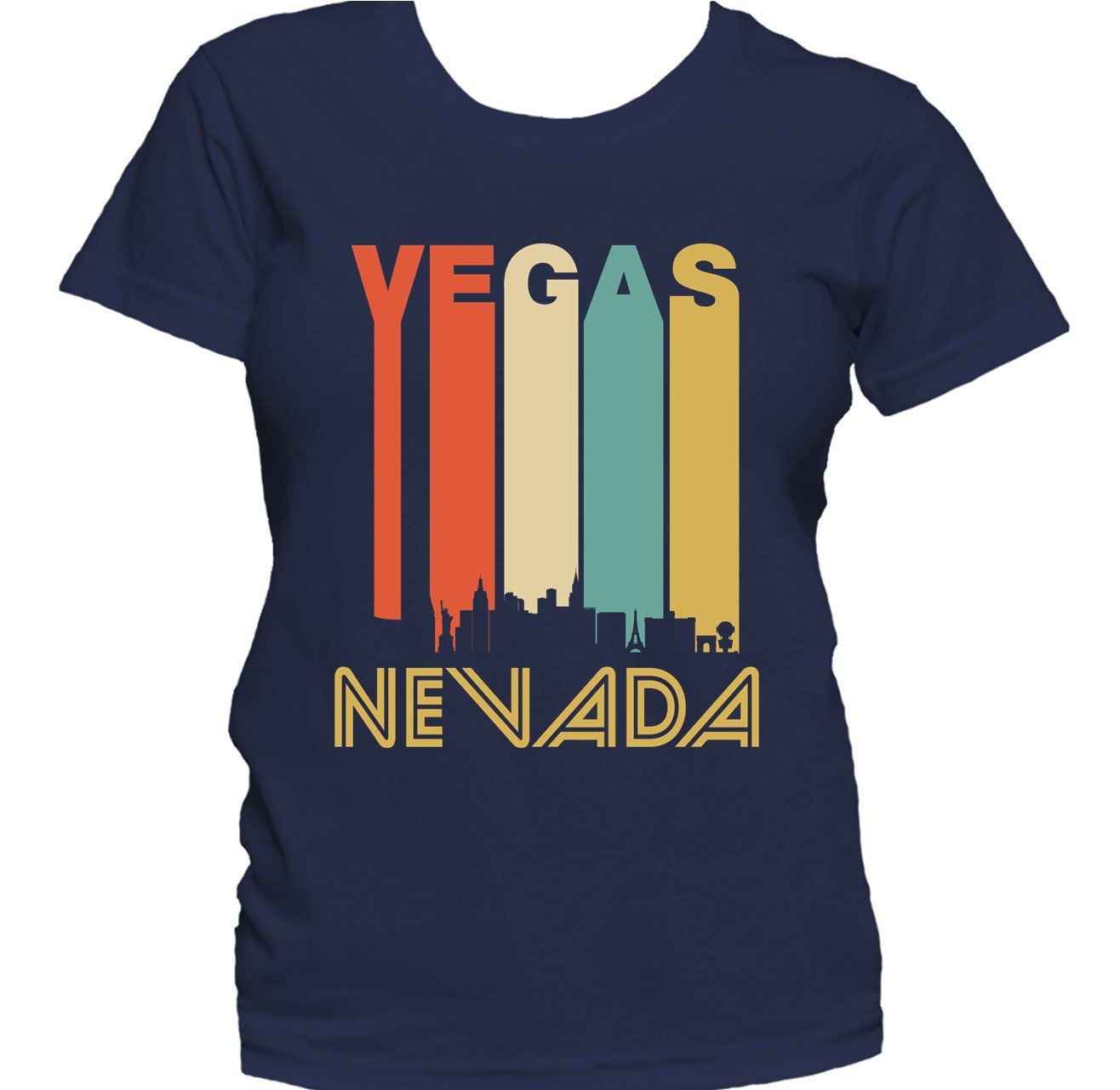 Retro 1970's Style Las Vegas Nevada Cityscape Downtown Skyline Women's T-Shirt
