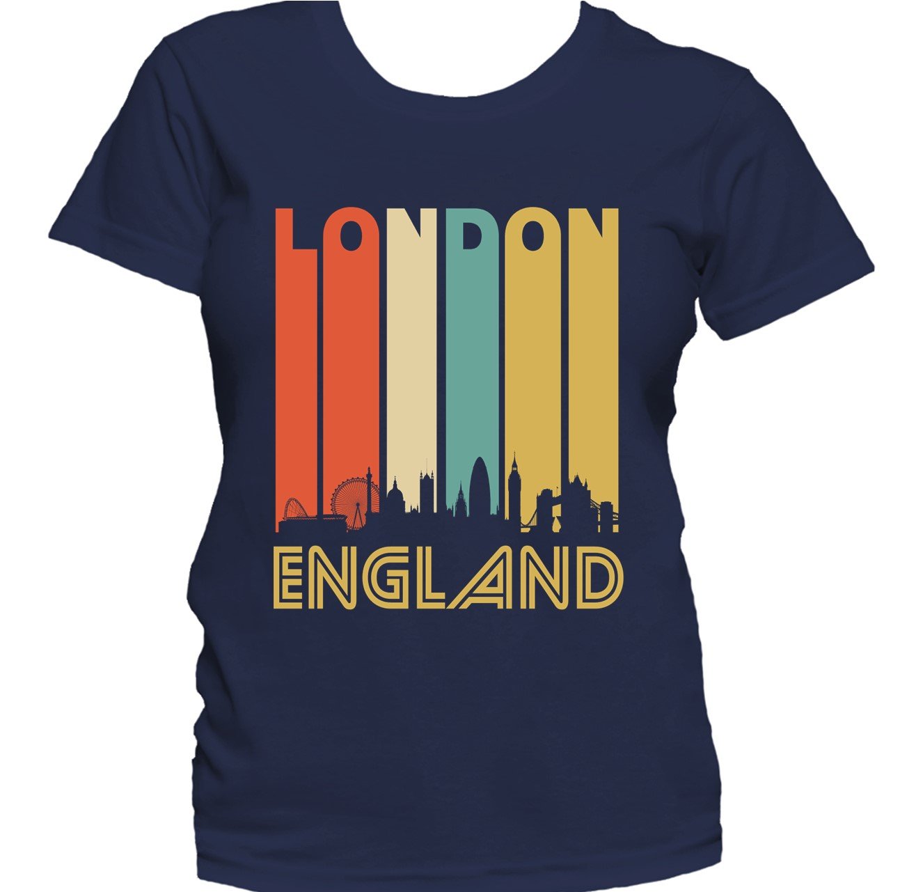 Retro 1970's Style London England Cityscape Downtown Skyline Women's T-Shirt