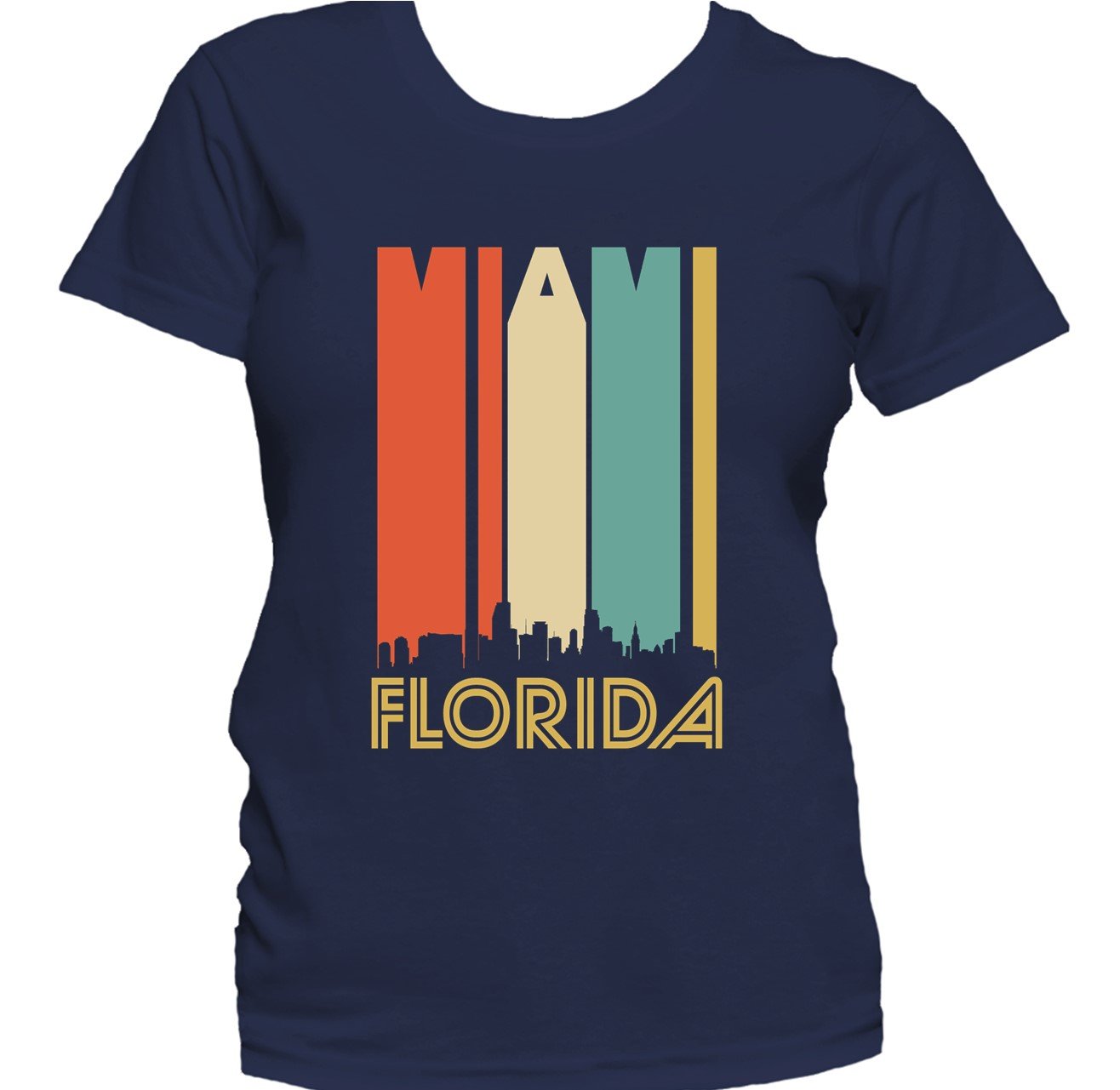 Retro 1970's Style Miami Florida Cityscape Downtown Skyline Women's T-Shirt