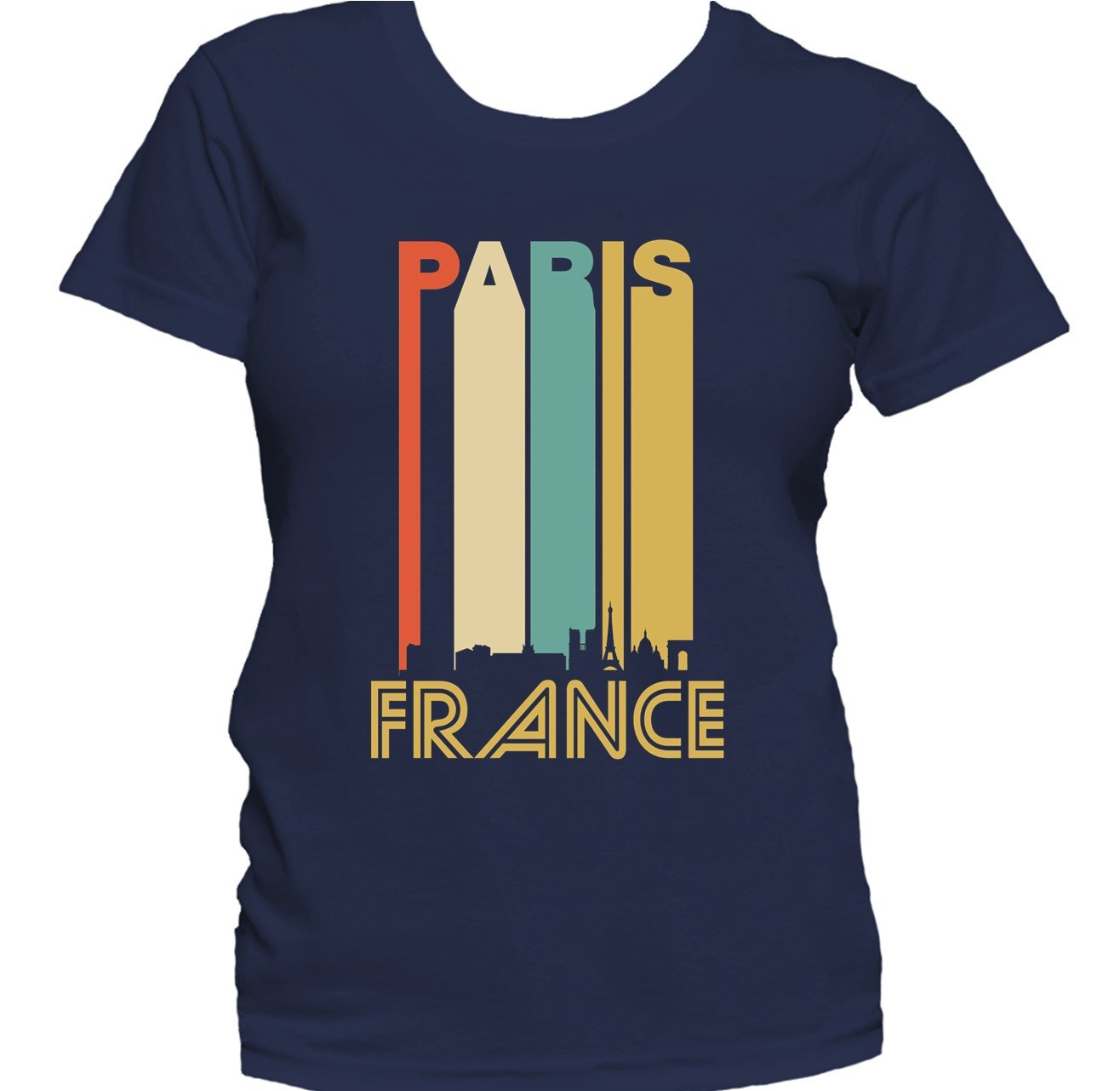 Retro 1970's Style Paris France Cityscape Downtown Skyline Women's T-Shirt