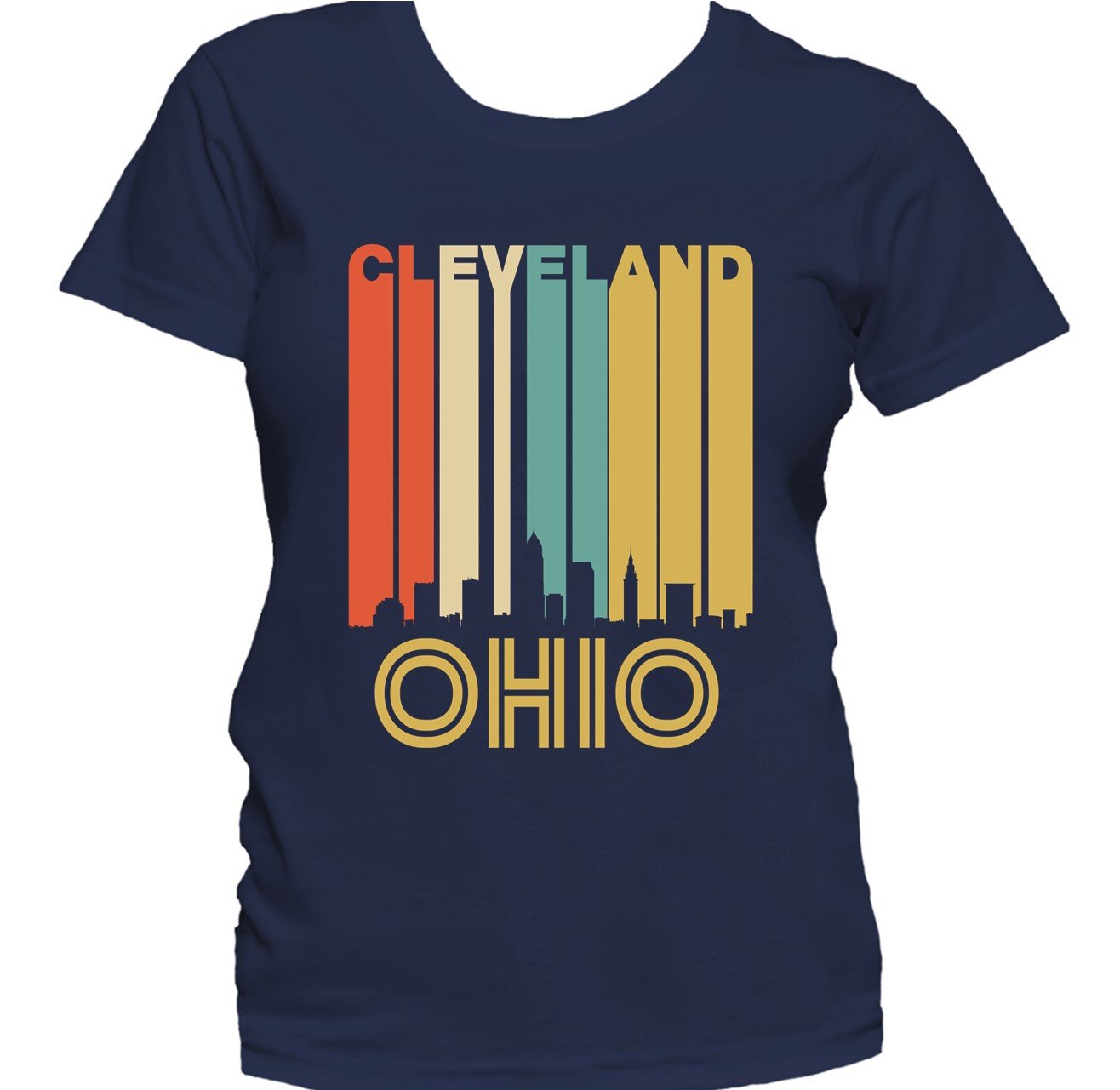 Retro 1970's Style Cleveland Ohio Cityscape Downtown Skyline Women's T-Shirt