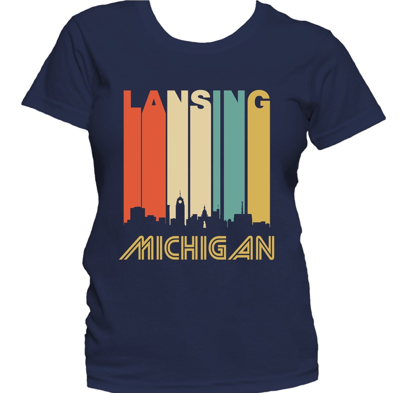 Retro 1970's Style Lansing Michigan Downtown Skyline Women's T-Shirt