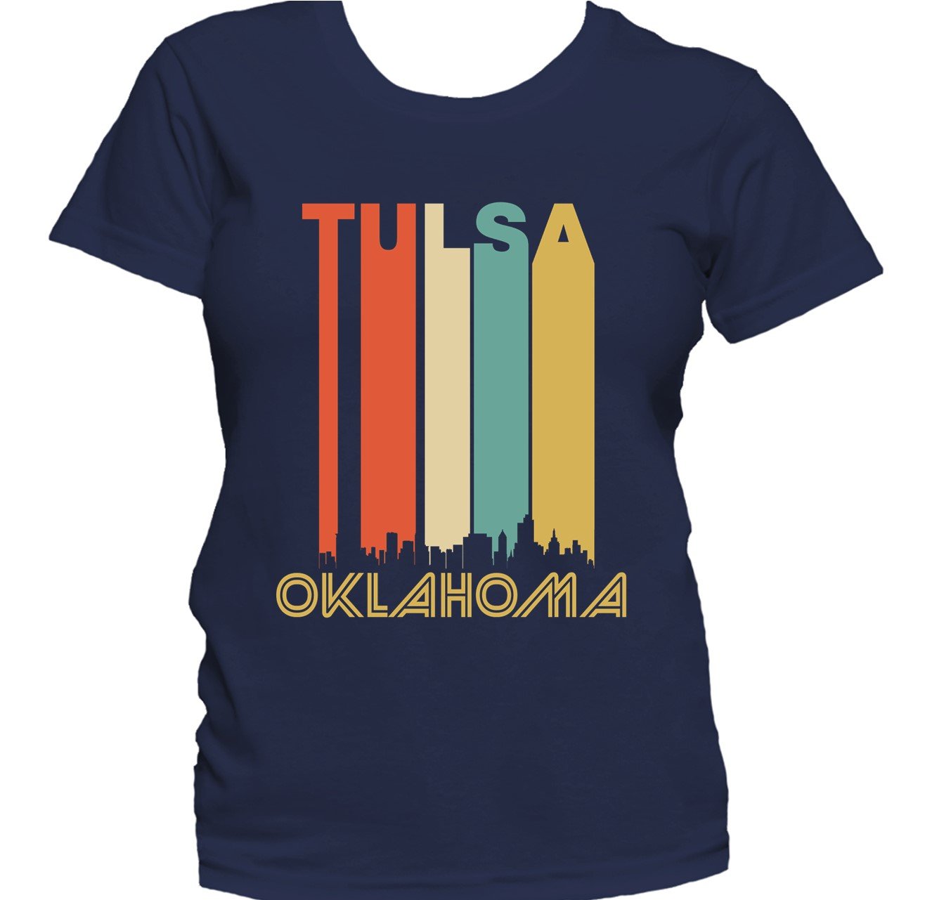 Retro 1970's Style Tulsa Oklahoma Cityscape Downtown Skyline Women's T-Shirt
