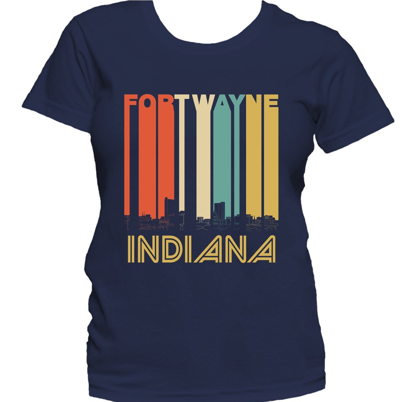 Retro 1970's Style Fort Wayne Indiana Skyline Women's T-Shirt