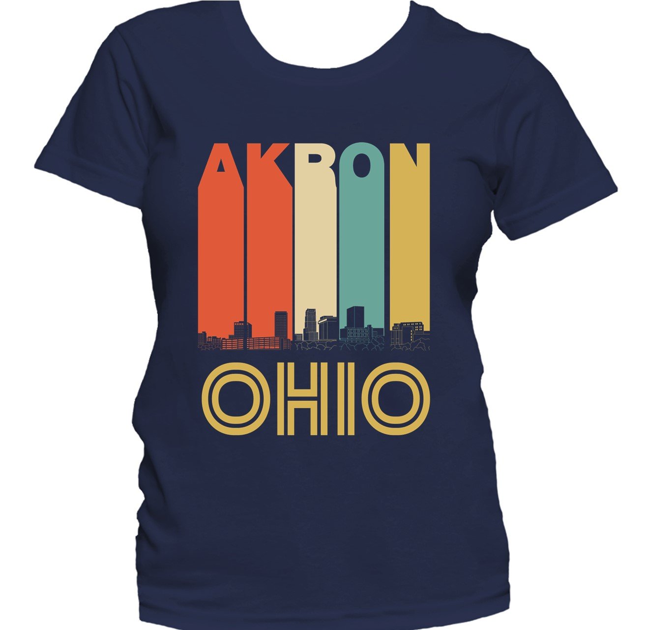 Retro 1970's Style Akron Ohio Skyline Women's T-Shirt