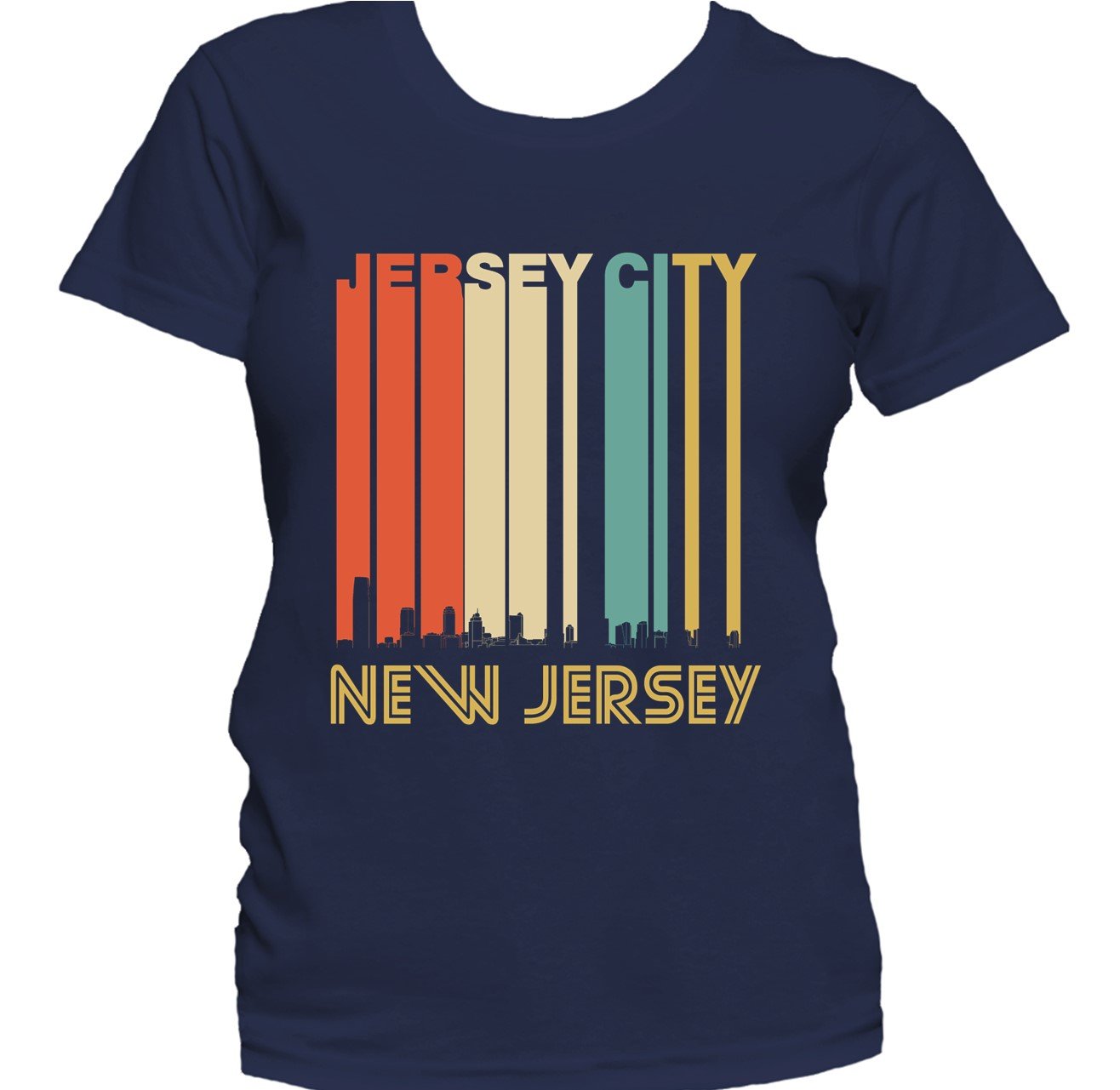 Retro 1970's Style Jersey City New Jersey Skyline Women's T-Shirt