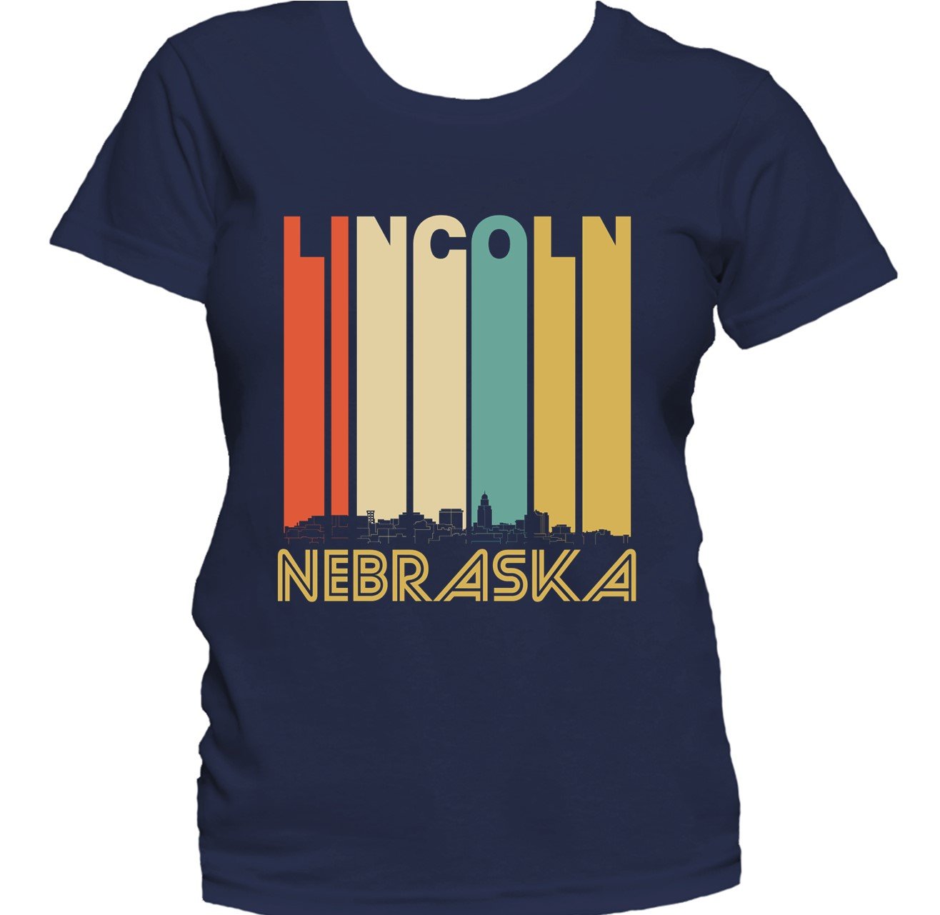 Retro 1970's Style Lincoln Nebraska Skyline Women's T-Shirt