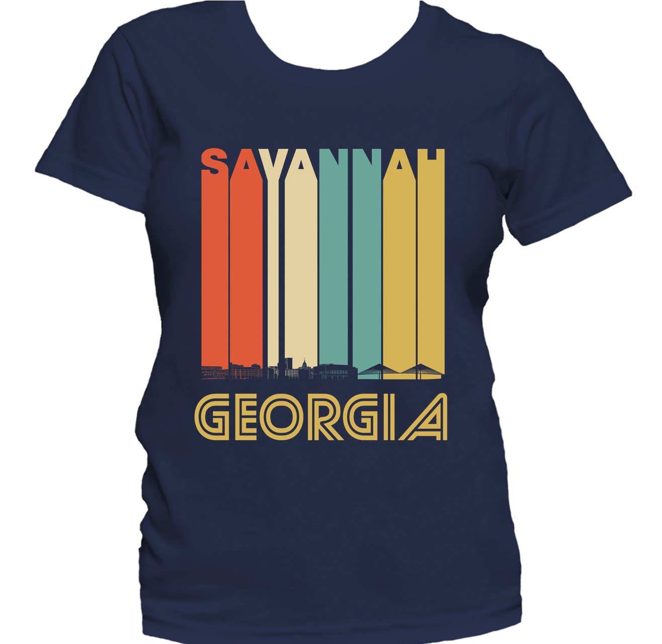 Retro 1970's Style Savannah Georgia Skyline Women's T-Shirt
