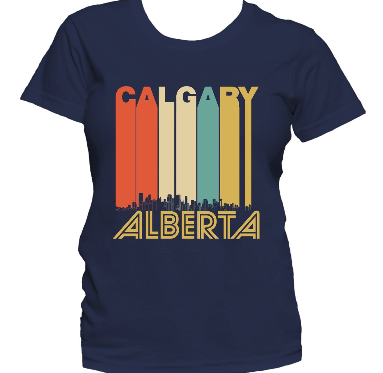 Retro 1970's Style Calgary Alberta Canada Skyline Cityscape Women's T-Shirt