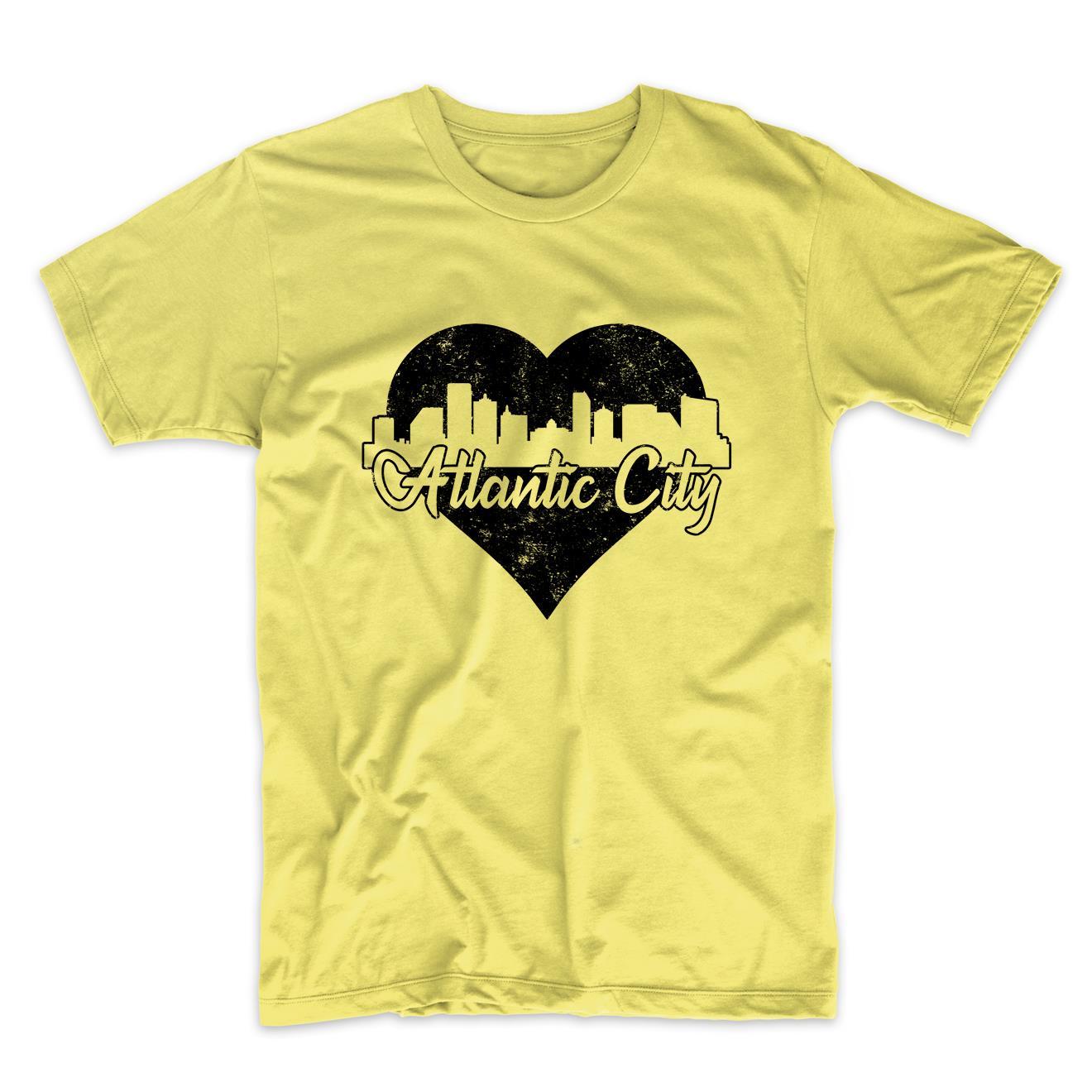 Retro Atlantic City New Jersey Skyline Heart Distressed T-Shirt