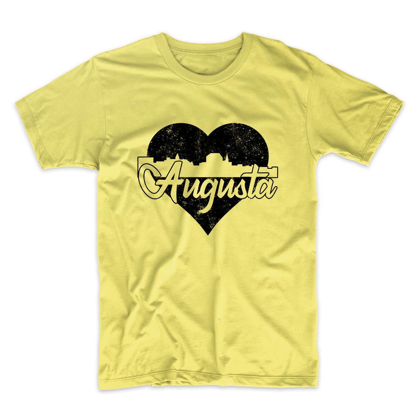 Retro Augusta Maine Skyline Heart Distressed T-Shirt