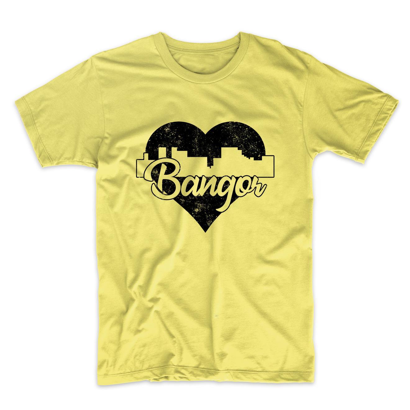 Retro Bangor Maine Skyline Heart Distressed T-Shirt