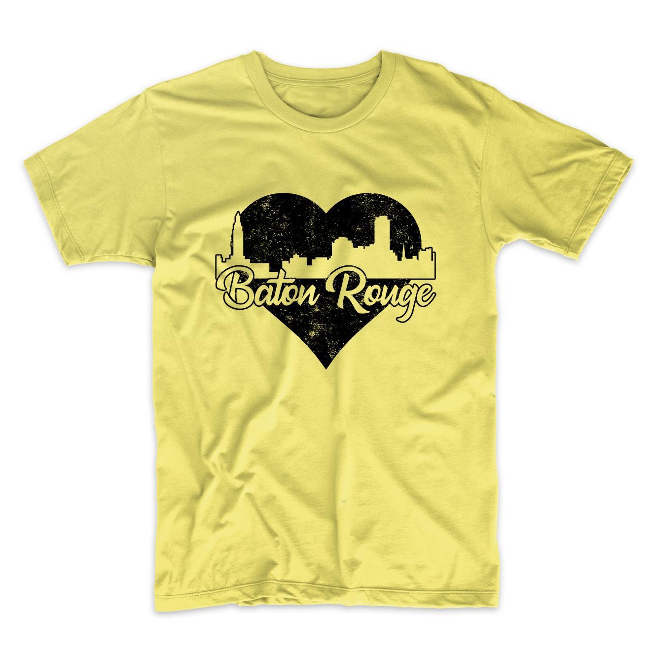 Retro Baton Rouge Louisiana Skyline Heart Distressed T-Shirt