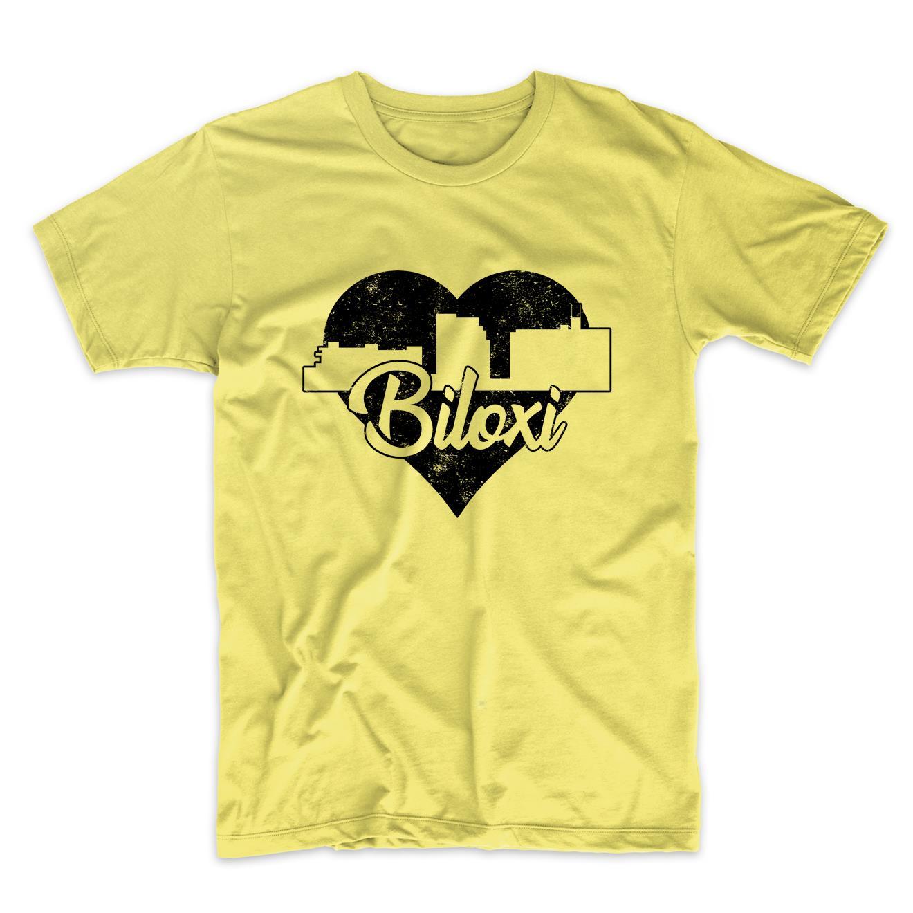 Retro Biloxi Mississippi Skyline Heart Distressed T-Shirt