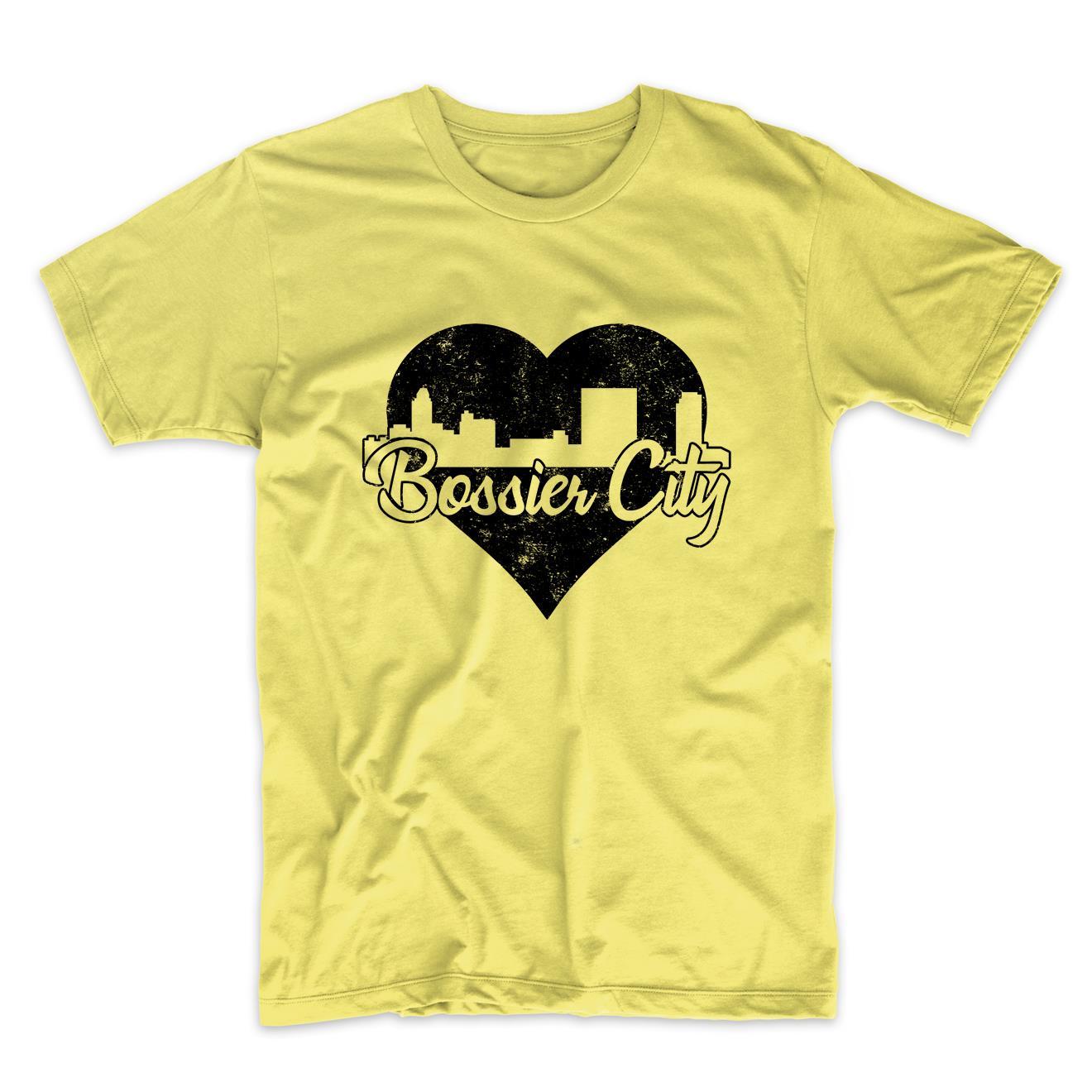 Retro Bossier City Louisiana Skyline Heart Distressed T-Shirt