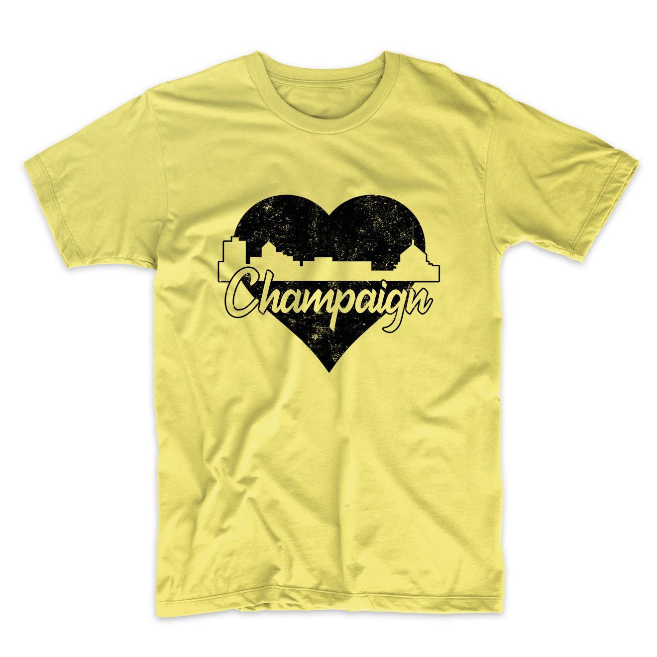 Retro Champaign Illinois Skyline Heart Distressed T-Shirt