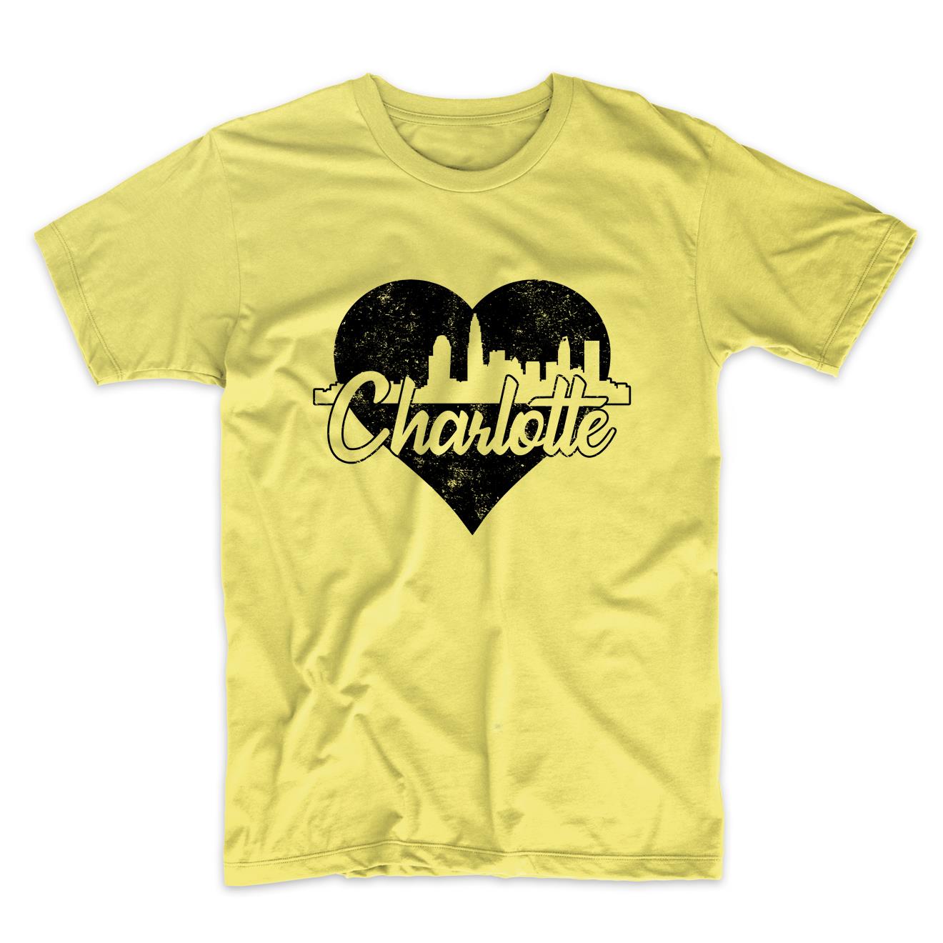 Retro Charlotte North Carolina Skyline Heart Distressed T-Shirt