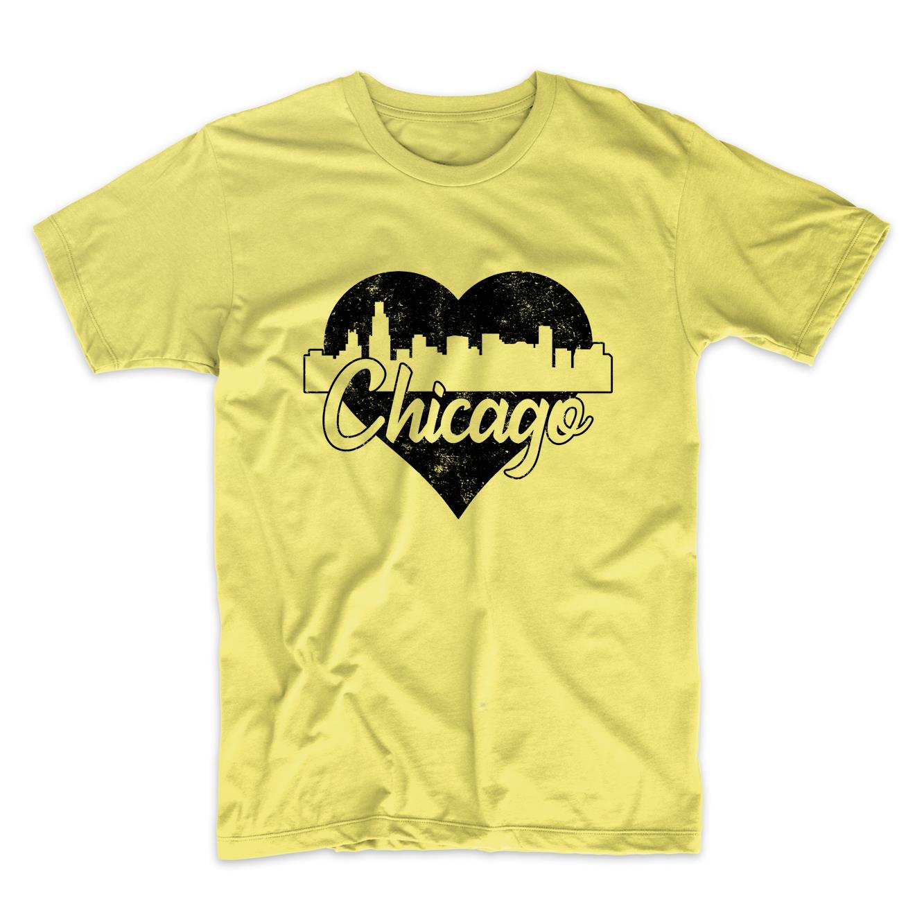 Retro Chicago Illinois Skyline Heart Distressed T-Shirt
