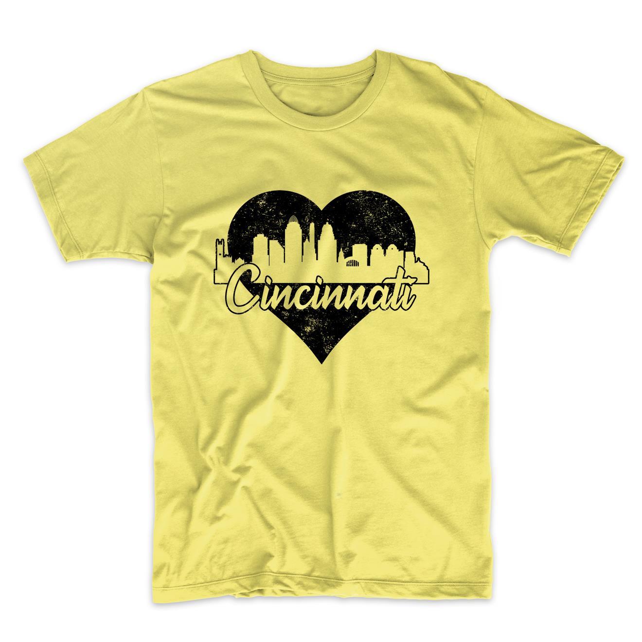 Retro Cincinnati Ohio Skyline Heart Distressed T-Shirt