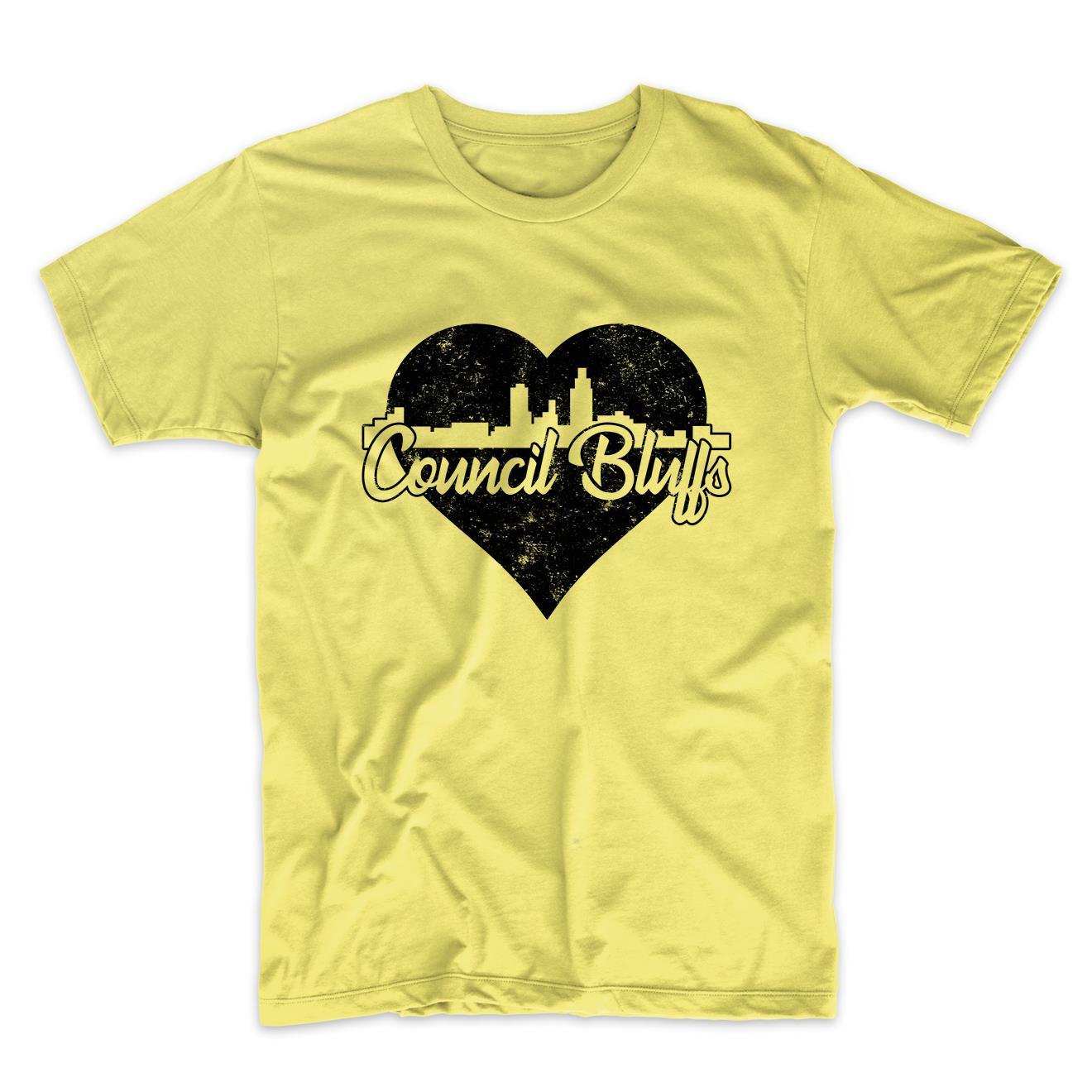 Retro Council Bluffs Iowa Skyline Heart Distressed T-Shirt