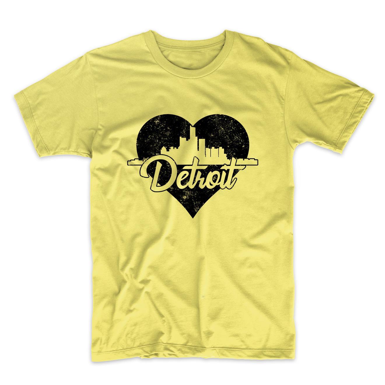 Retro Detroit Michigan Skyline Heart Distressed T-Shirt