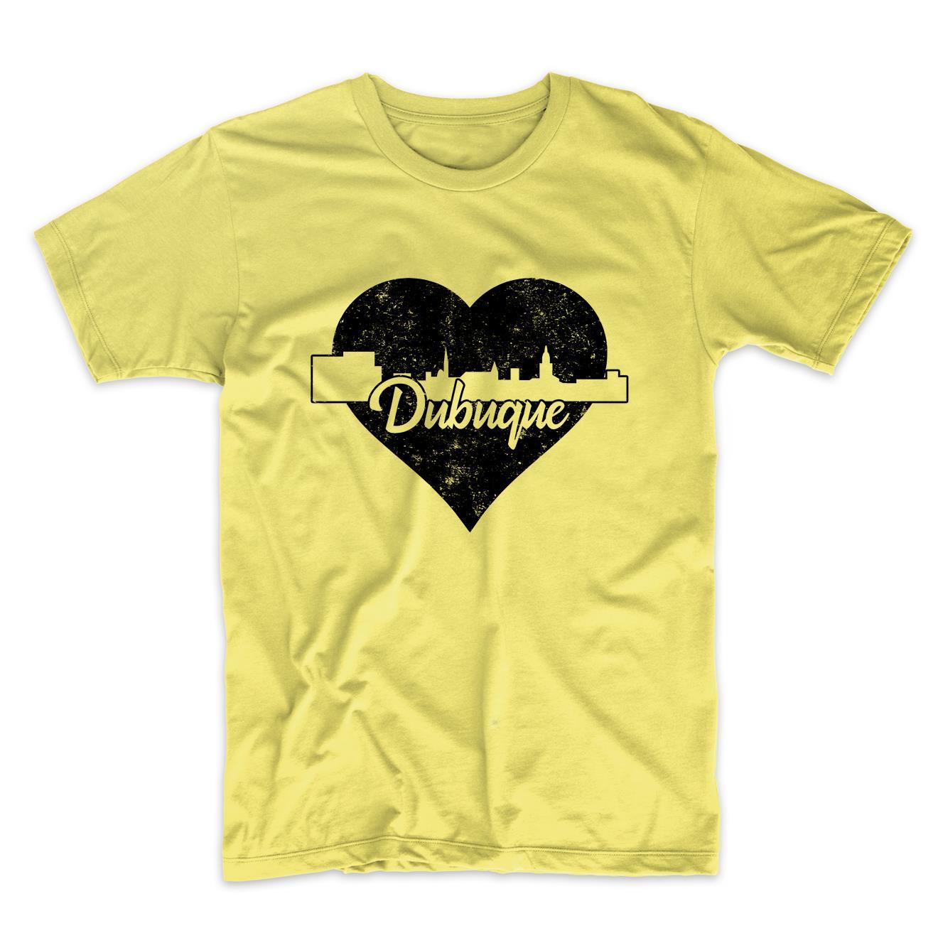 Retro Dubuque Iowa Skyline Heart Distressed T-Shirt