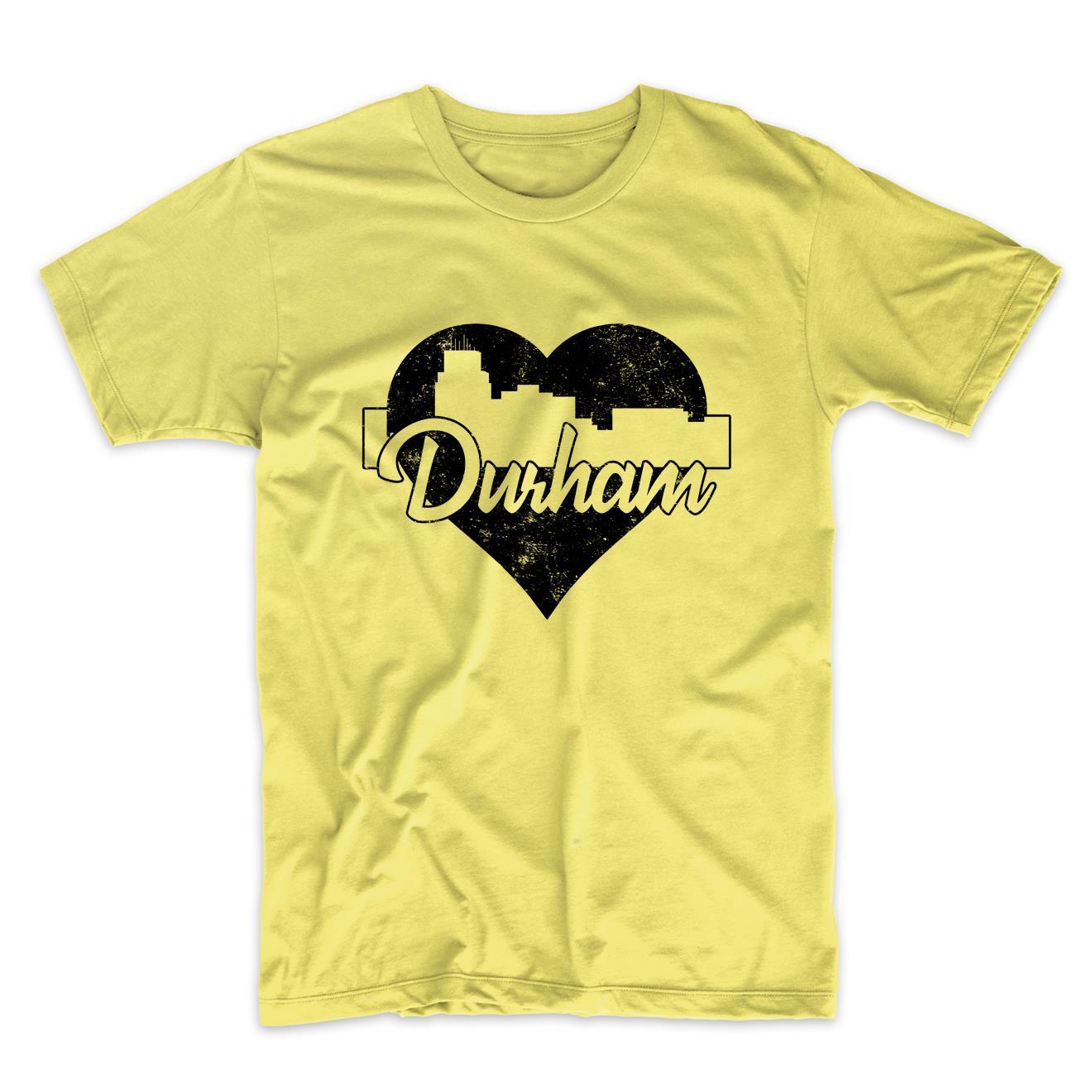 Retro Durham North Carolina Skyline Heart Distressed T-Shirt