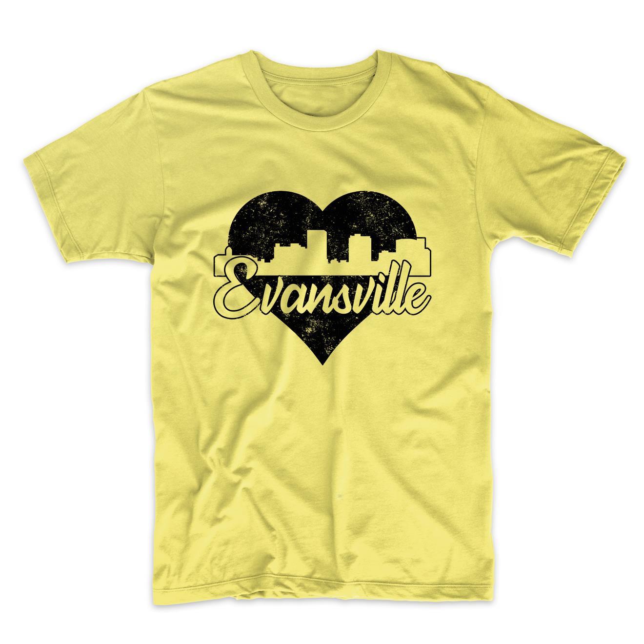 Retro Evansville Indiana Skyline Heart Distressed T-Shirt