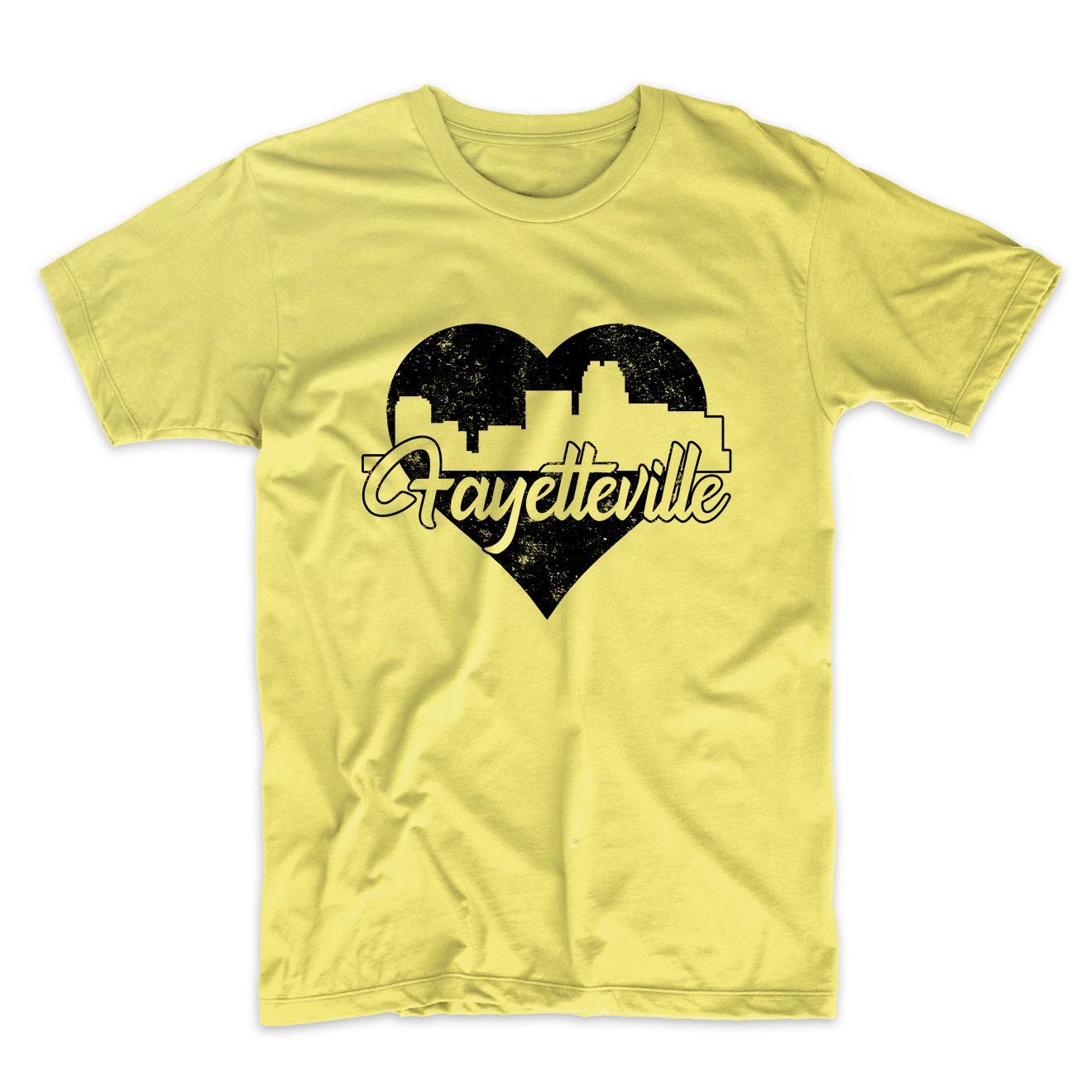 Retro Fayetteville North Carolina Skyline Heart Distressed T-Shirt
