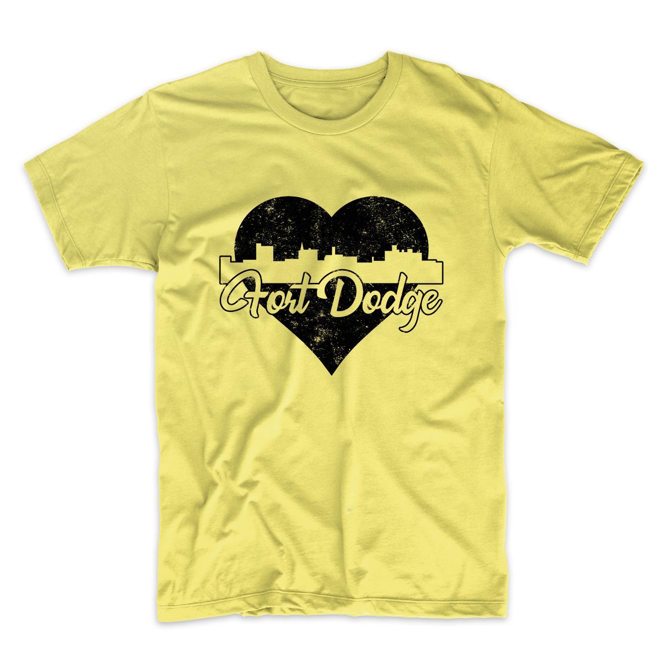 Retro Fort Dodge Iowa Skyline Heart Distressed T-Shirt