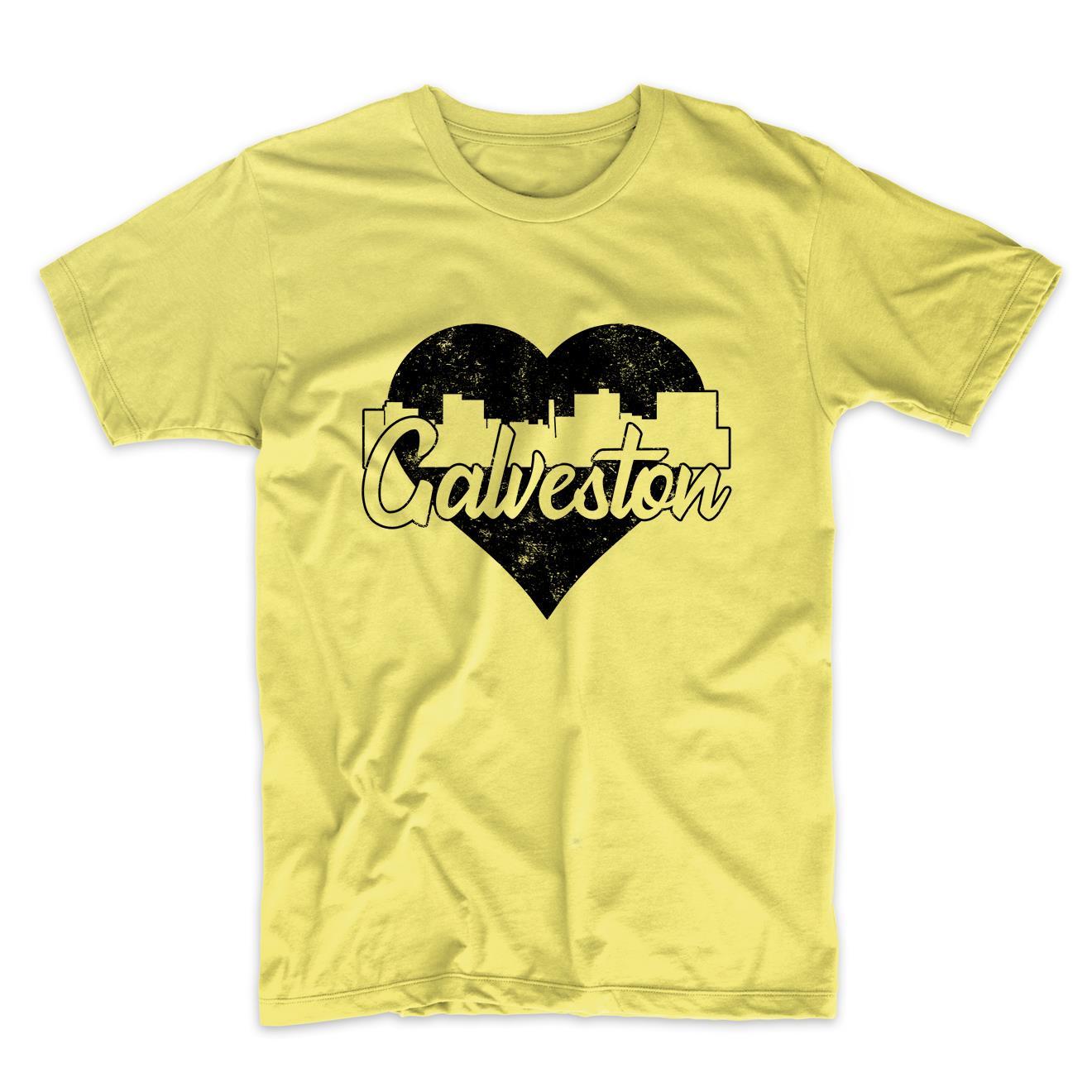 Retro Galveston Texas Skyline Heart Distressed T-Shirt