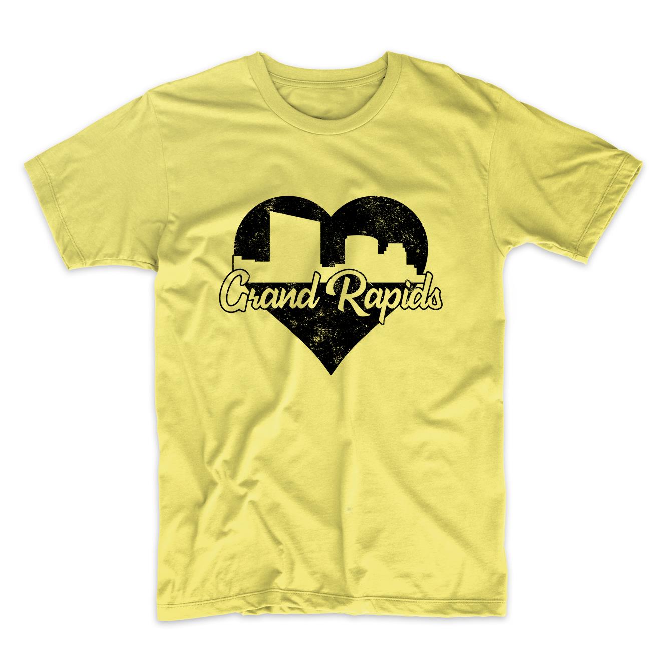 Retro Grand Rapids Michigan Skyline Heart Distressed T-Shirt