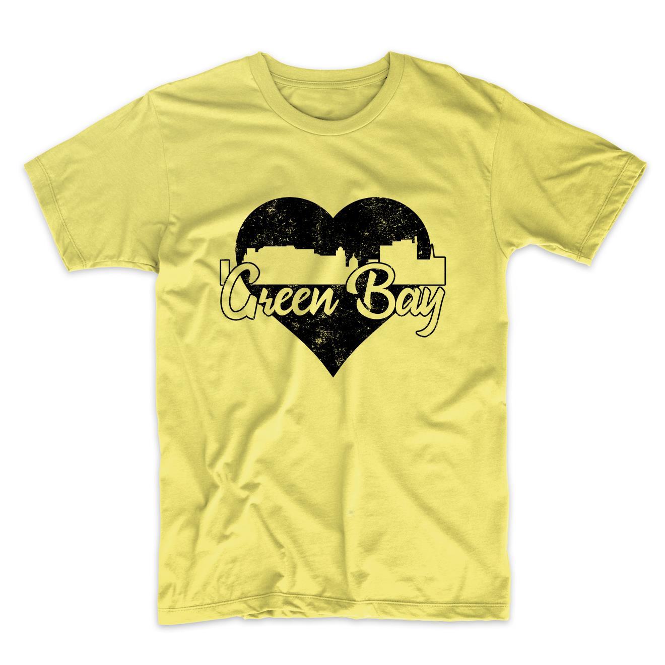 Retro Green Bay Wisconsin Skyline Heart Distressed T-Shirt