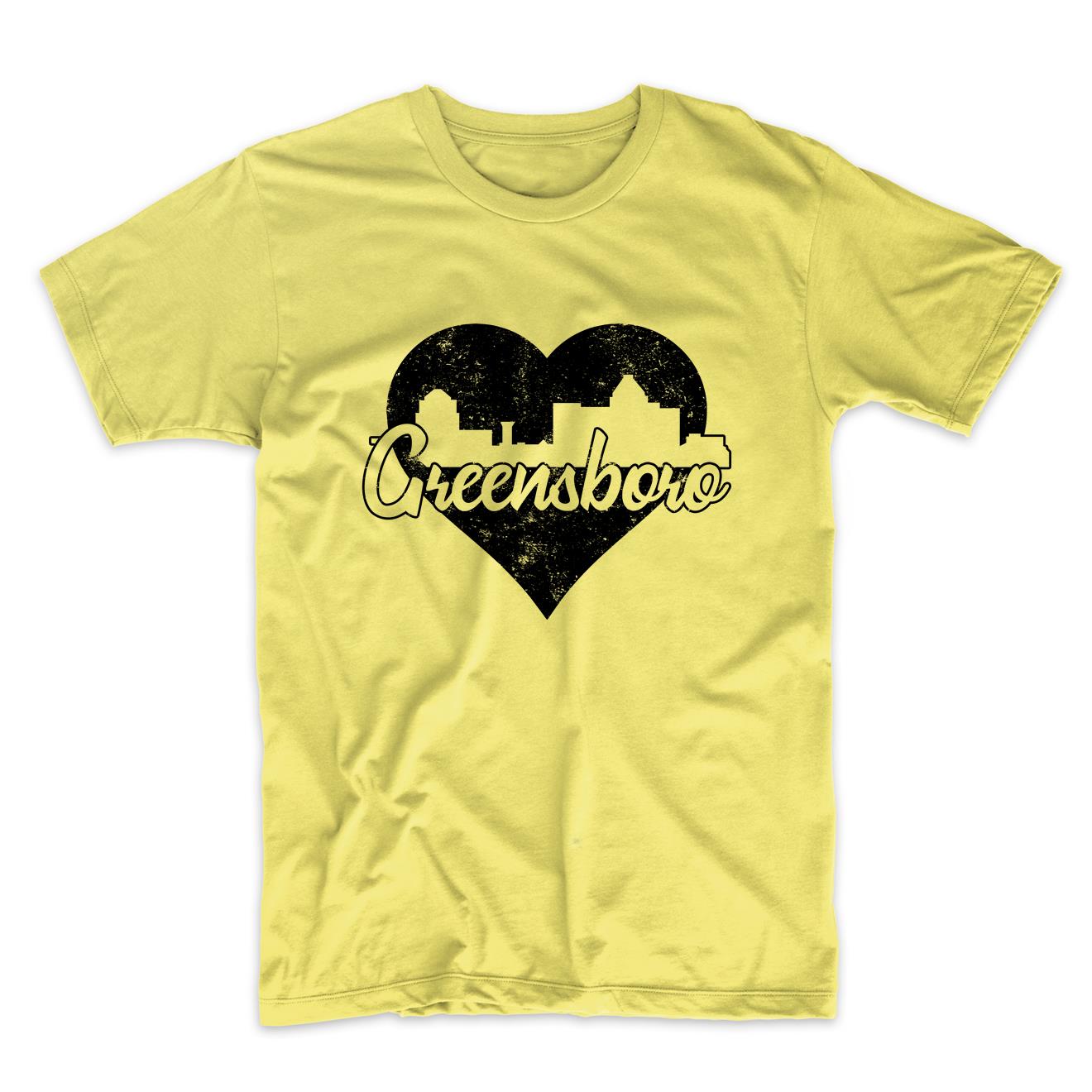 Retro Greensboro North Carolina Skyline Heart Distressed T-Shirt