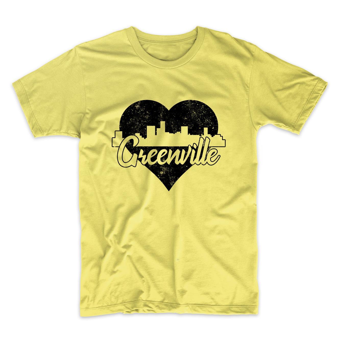 Retro Greenville South Carolina Skyline Heart Distressed T-Shirt