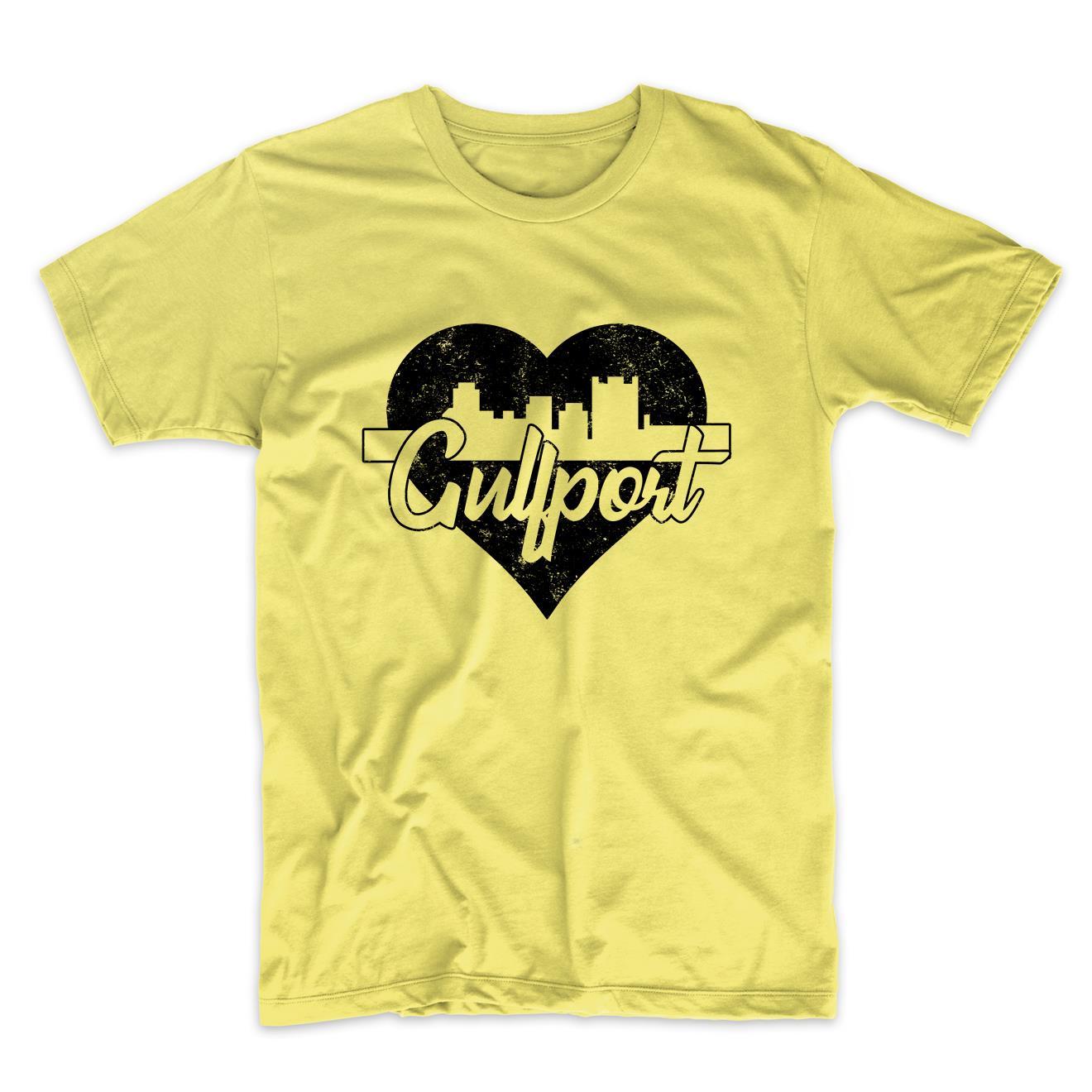 Retro Gulfport Mississippi Skyline Heart Distressed T-Shirt
