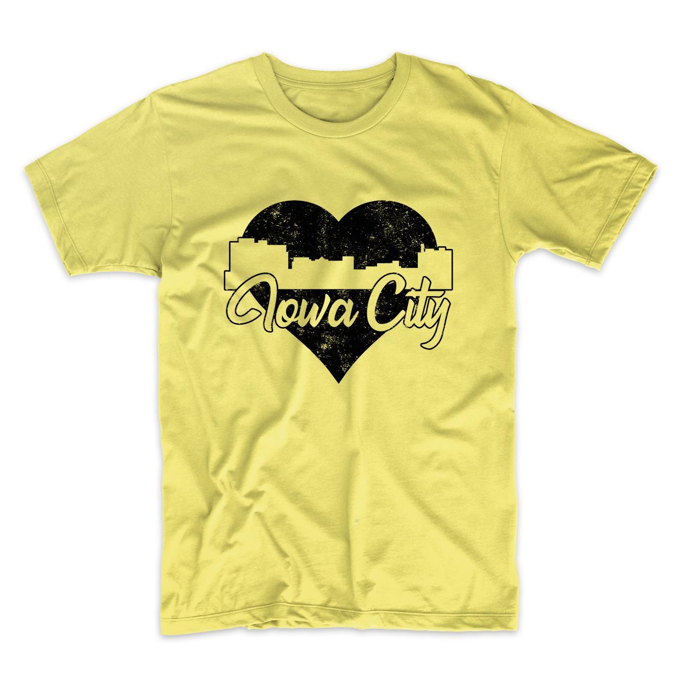 Retro Iowa City Iowa Skyline Heart Distressed T-Shirt