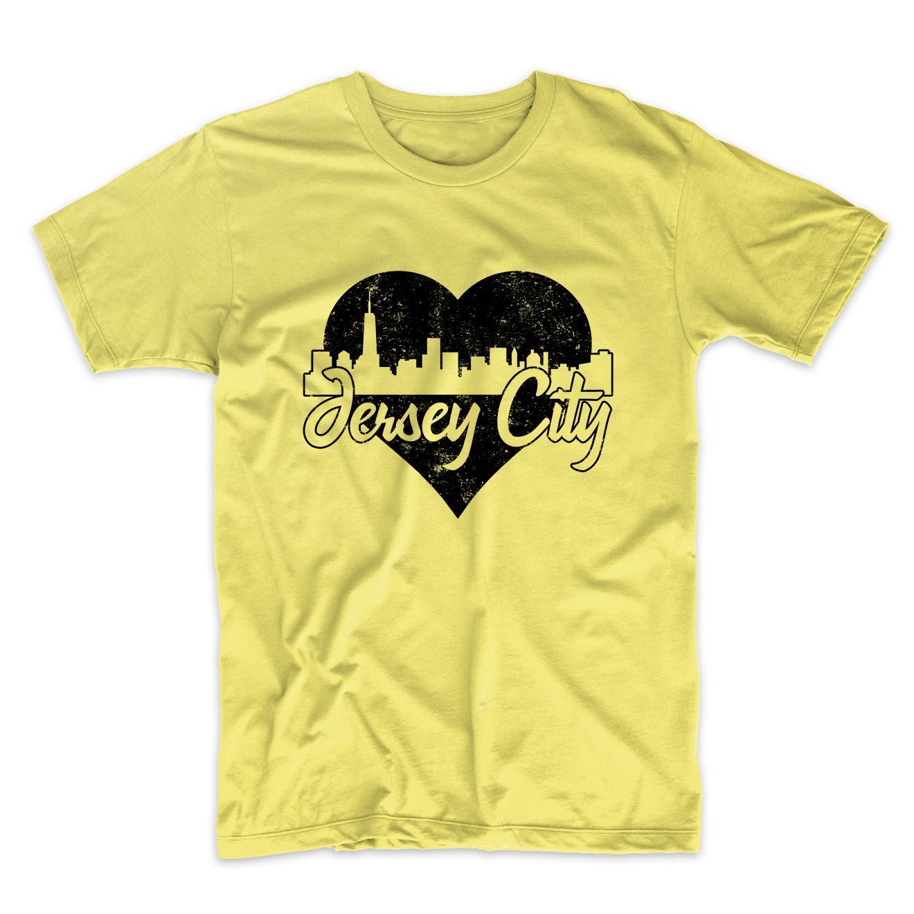 Retro Jersey City New Jersey Skyline Heart Distressed T-Shirt