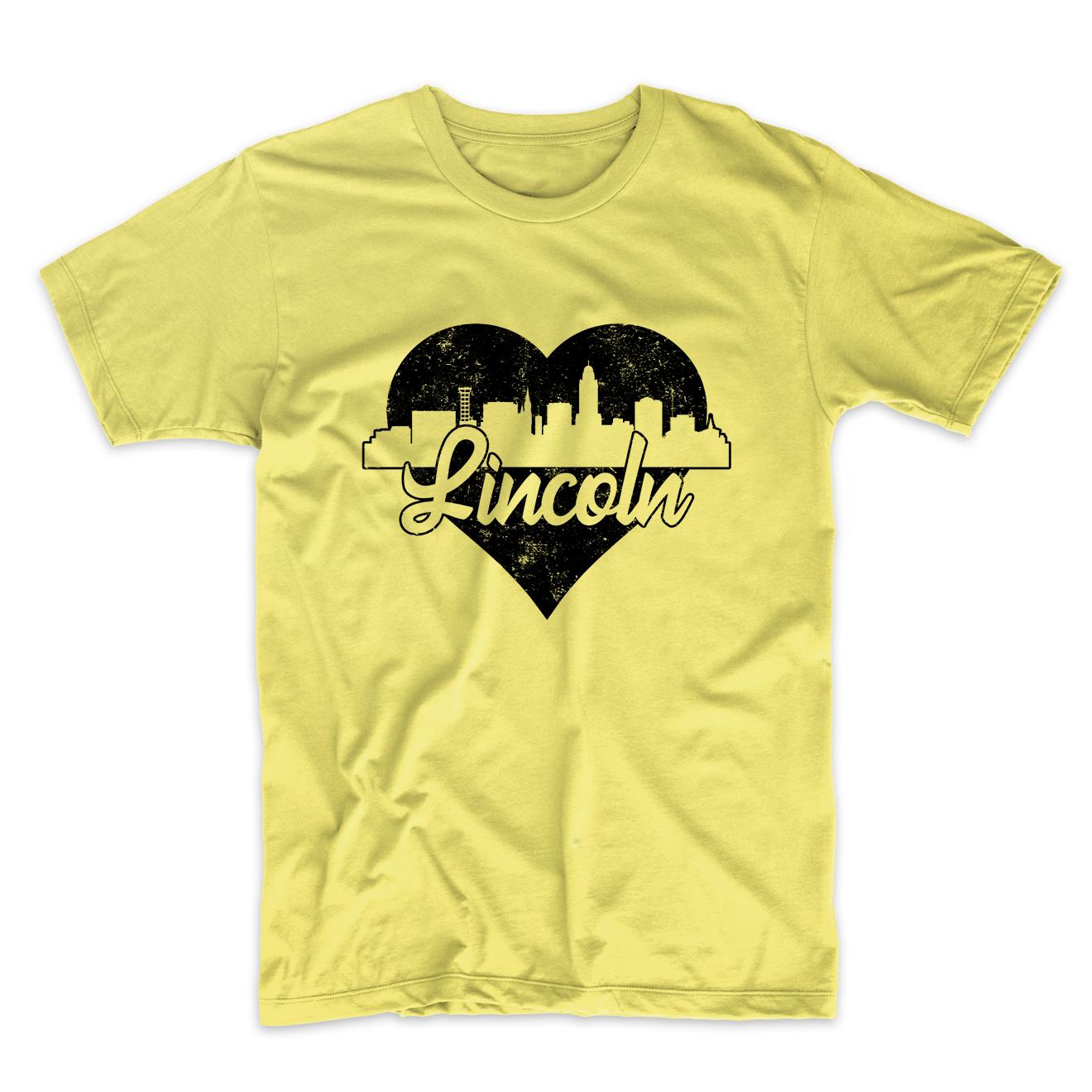 Retro Lincoln Nebraska Skyline Heart Distressed T-Shirt