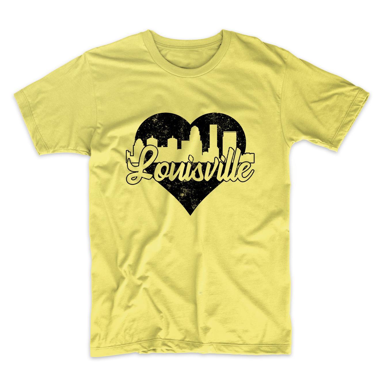 Really Awesome Shirts Retro Louisville Kentucky Skyline Heart Distressed T-Shirt Men's Large / Yellow