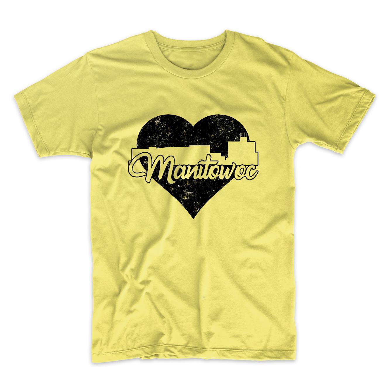Retro Manitowoc Wisconsin Skyline Heart Distressed T-Shirt