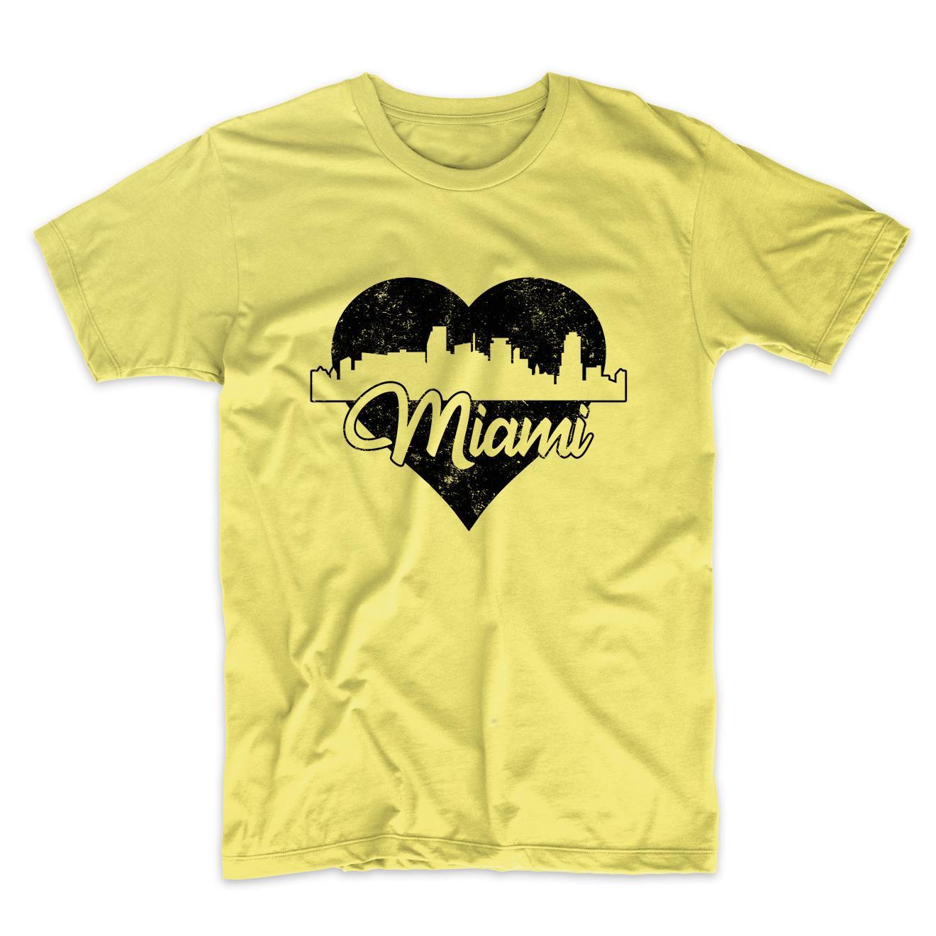 Retro Miami Florida Skyline Heart Distressed T-Shirt